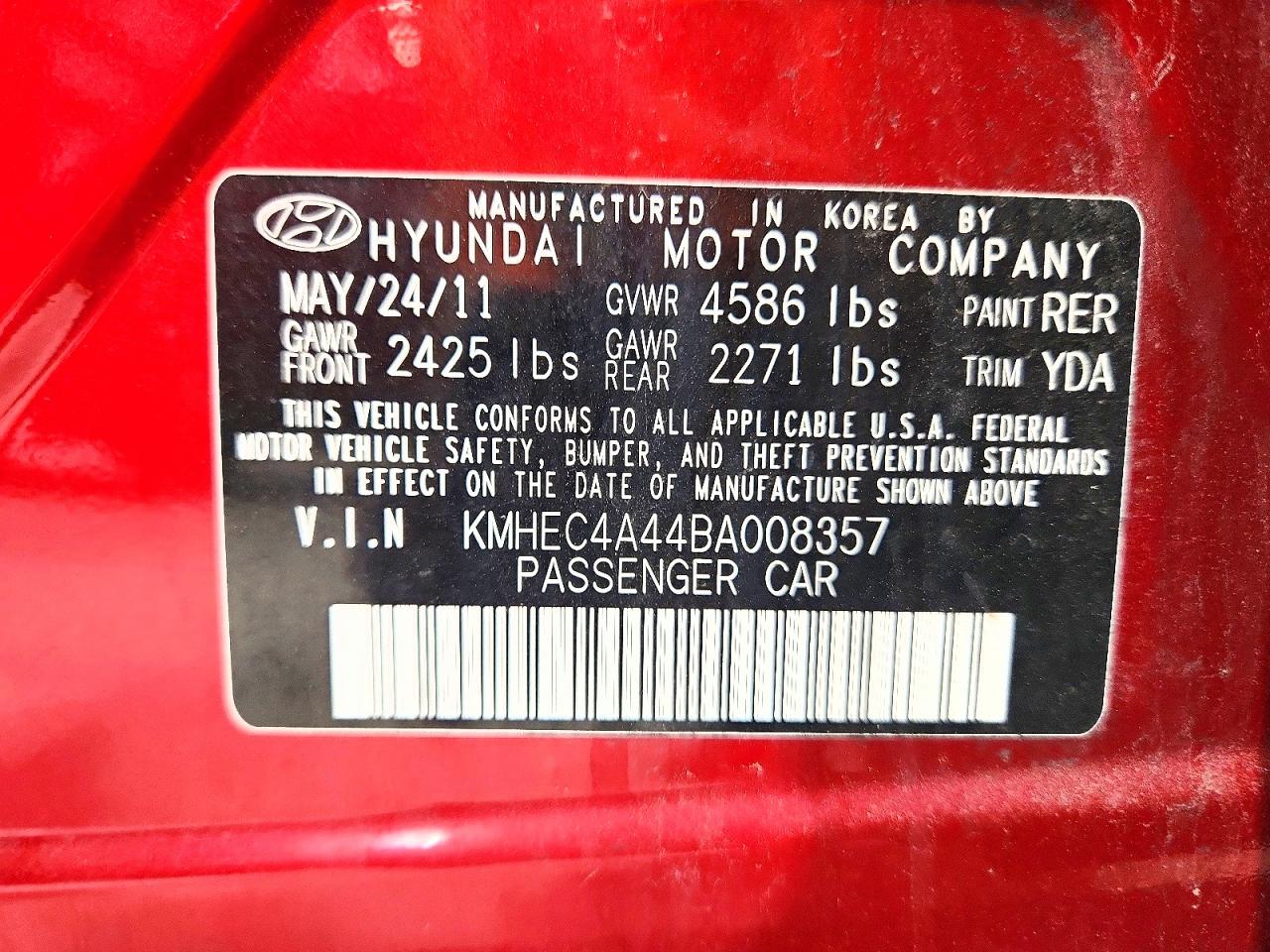2011 Hyundai Sonata Hybrid Red vin: KMHEC4A44BA008357