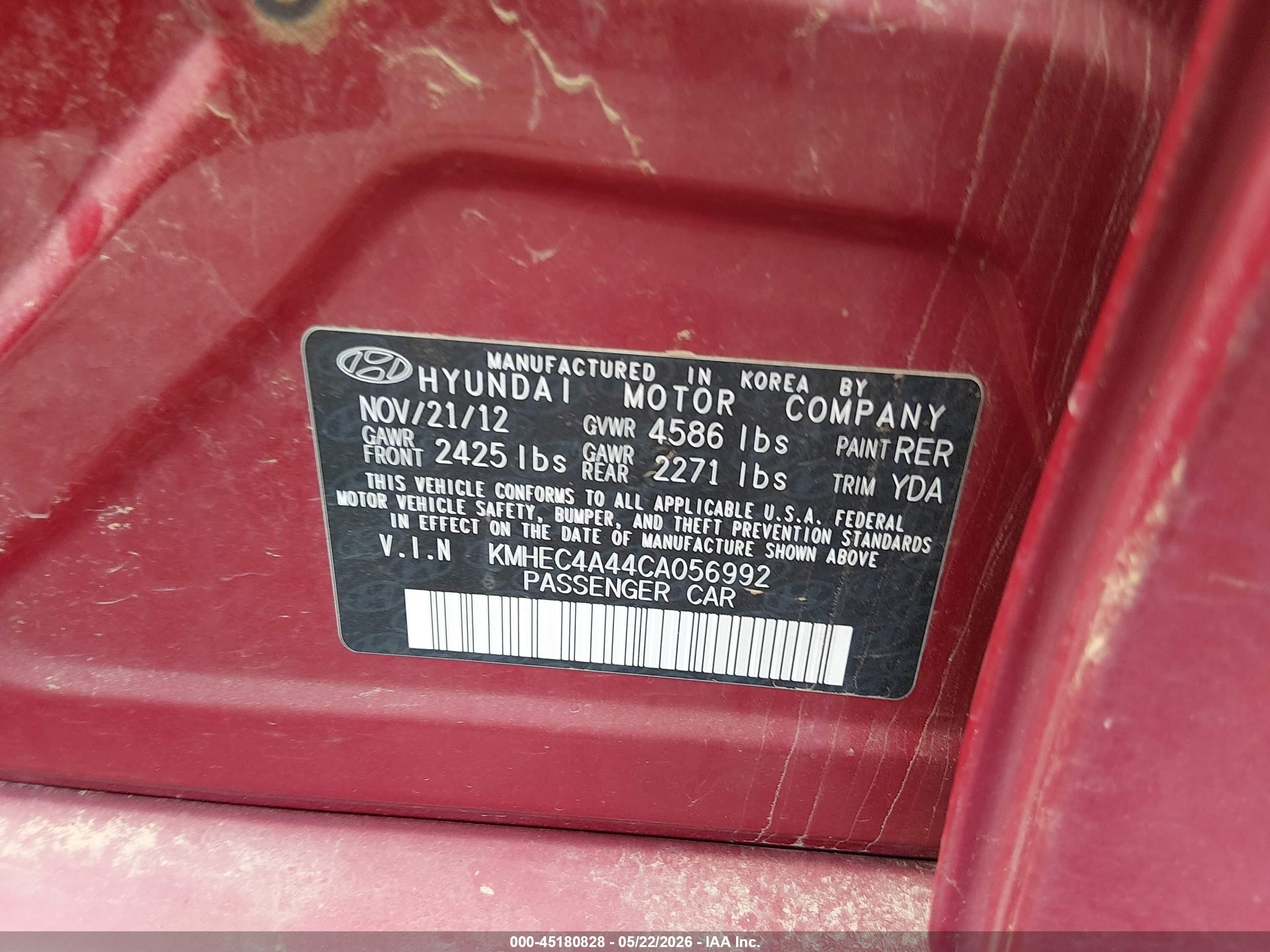2012 Hyundai Sonata Hybrid   Red vin: KMHEC4A44CA056992