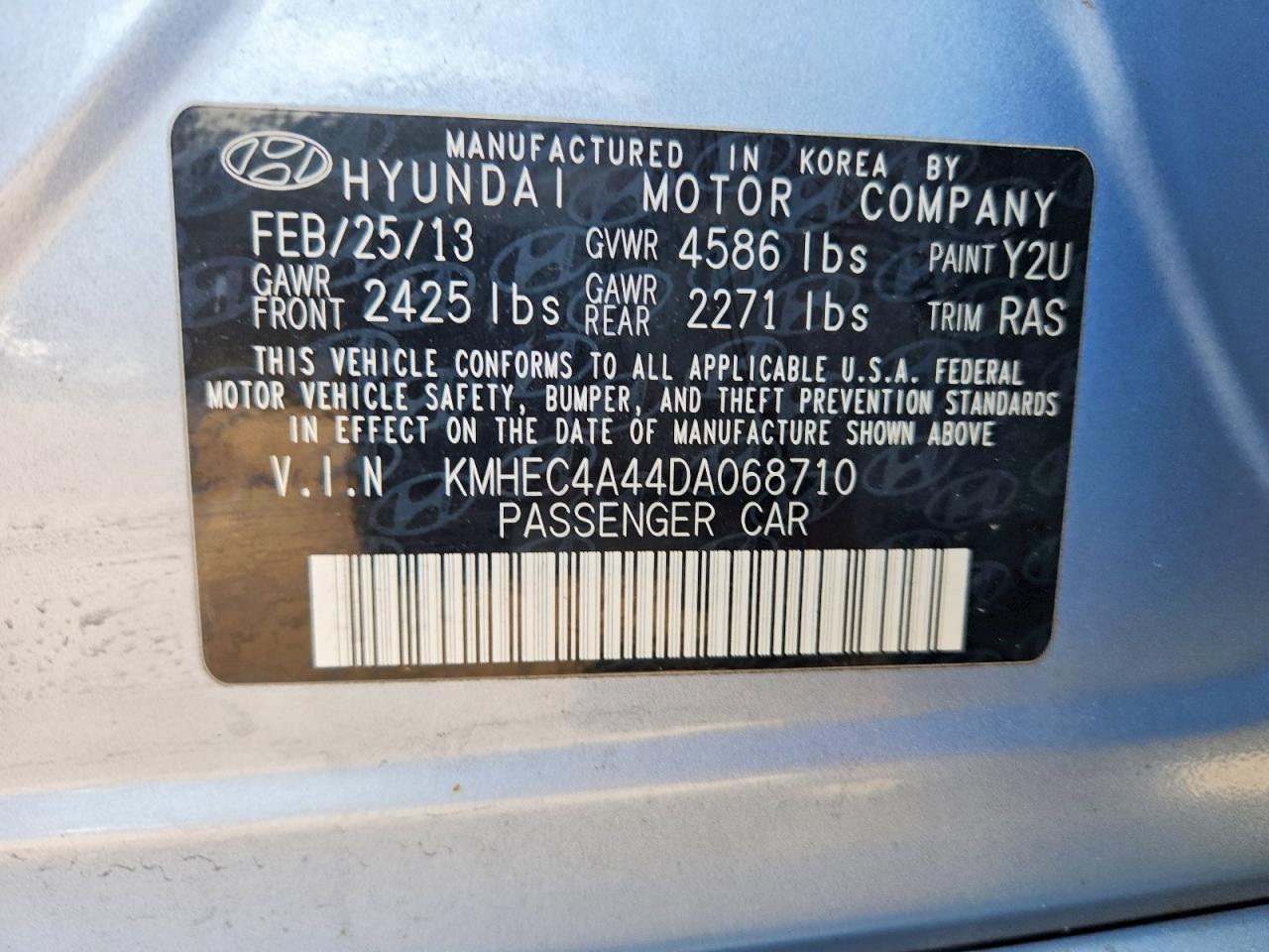 2013 Hyundai Sonata Hybrid Blue vin: KMHEC4A44DA068710