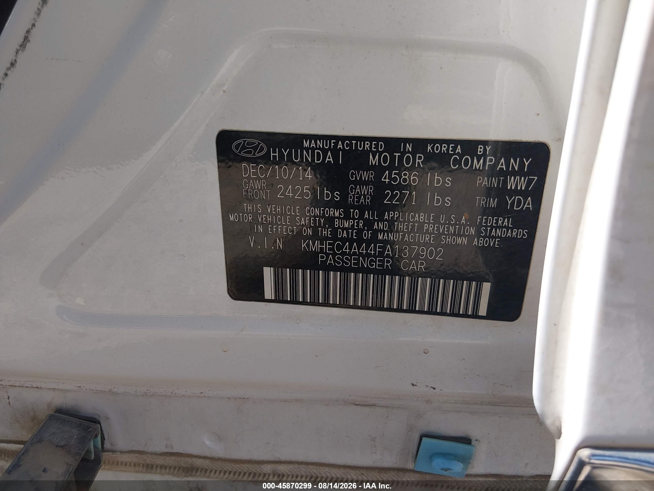 2015 Hyundai Sonata Hybrid White vin: KMHEC4A44FA137902