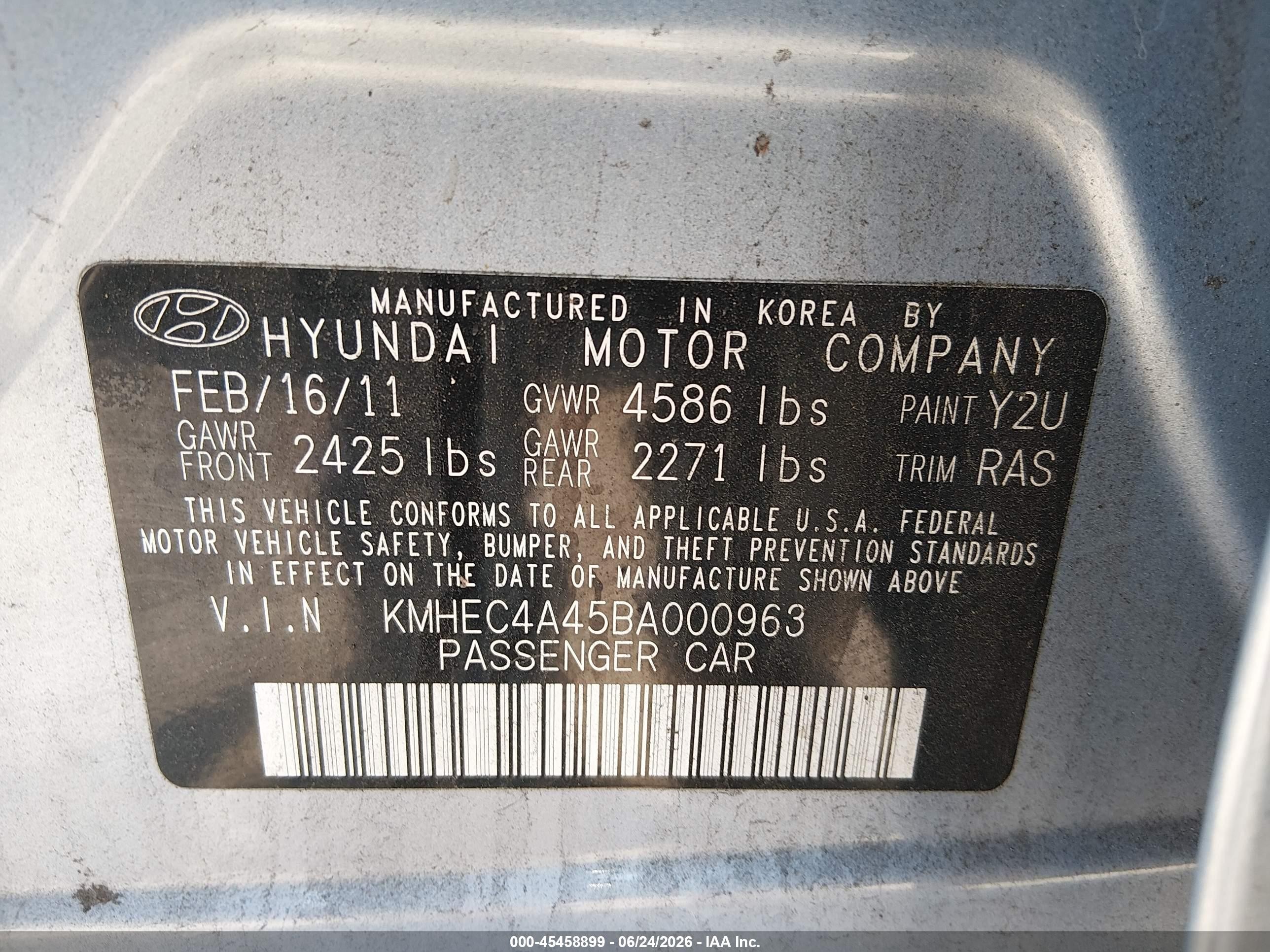 2011 Hyundai Sonata Hybrid   Light Blue vin: KMHEC4A45BA000963