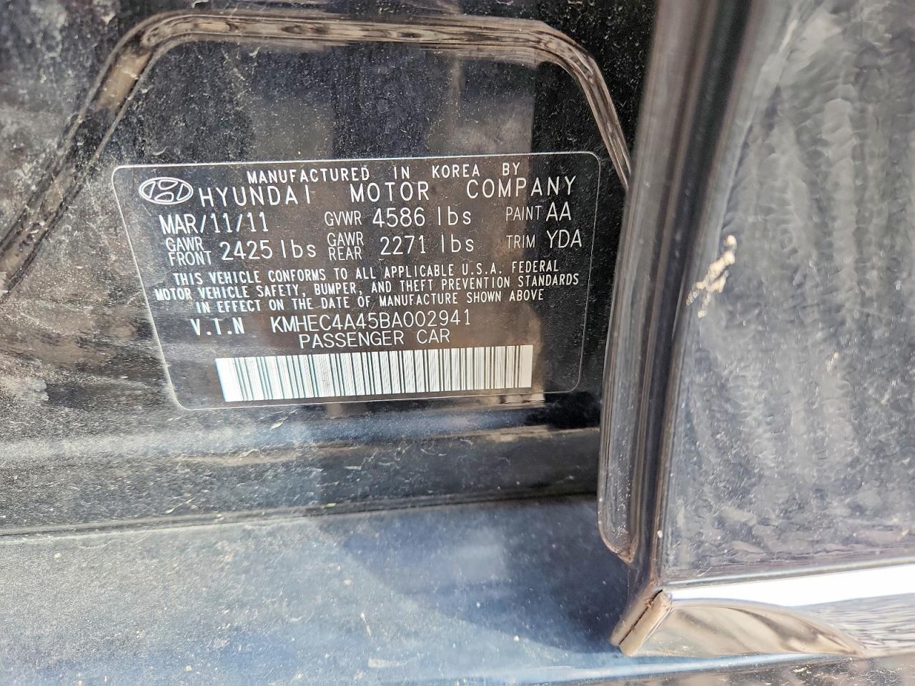 2011 Hyundai Sonata Hybrid Black vin: KMHEC4A45BA002941