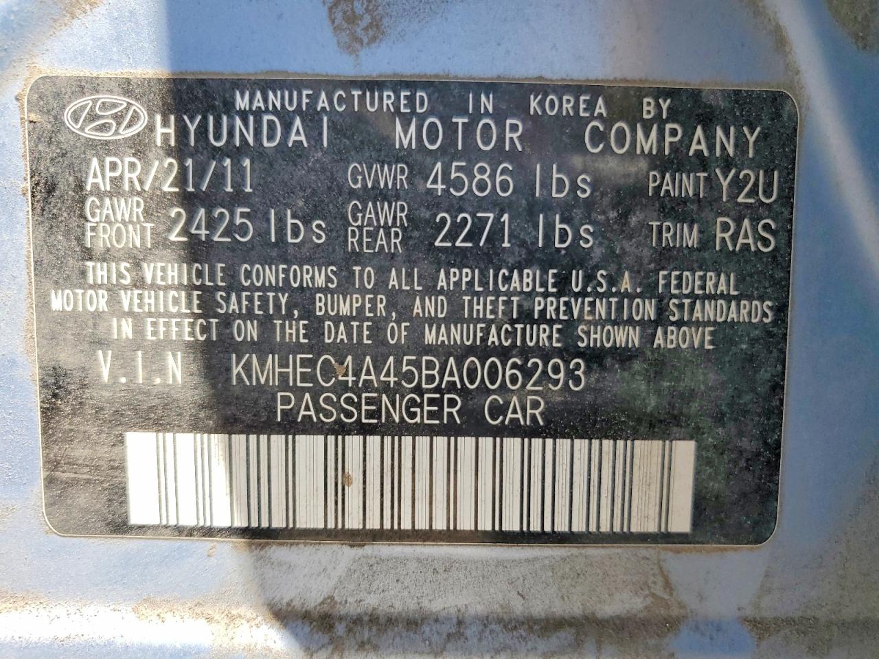 2011 Hyundai Sonata Hybrid Blue vin: KMHEC4A45BA006293