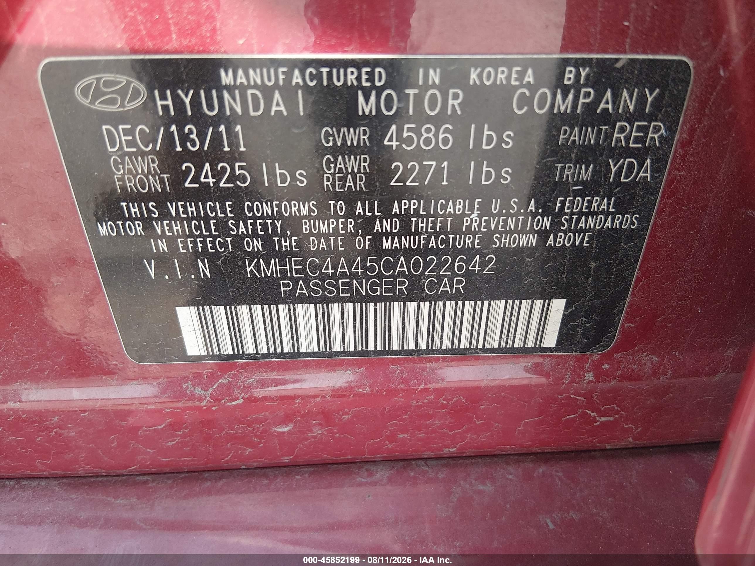 2012 Hyundai Sonata Hybrid Red vin: KMHEC4A45CA022642