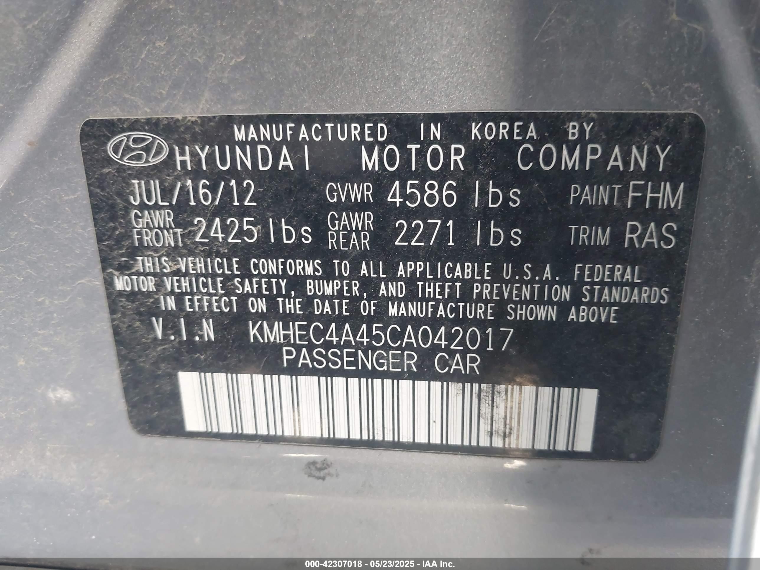 2012 Hyundai Sonata Hybrid   Серый vin: KMHEC4A45CA042017