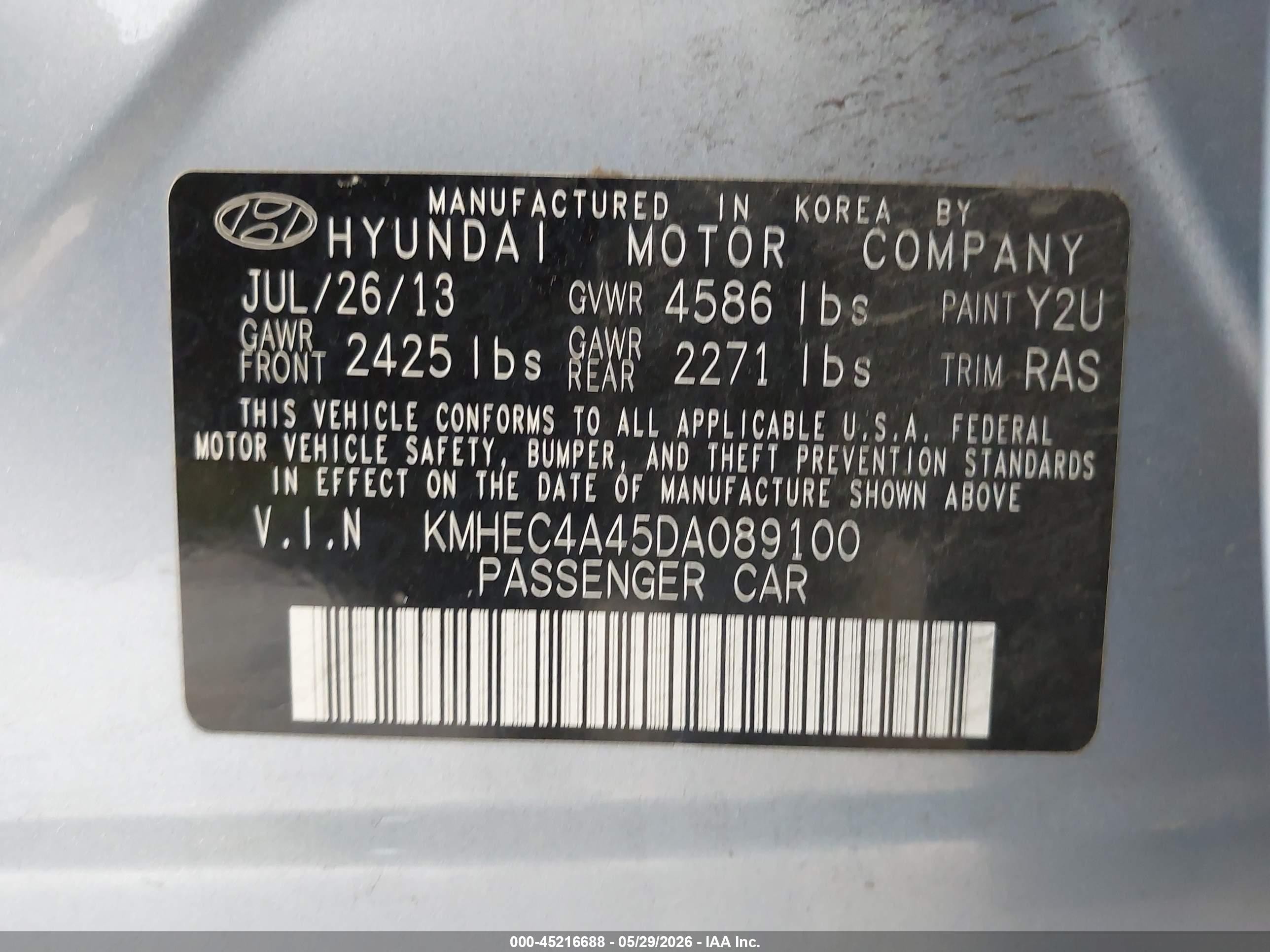 2013 Hyundai Sonata Hybrid Limited Light Blue vin: KMHEC4A45DA089100