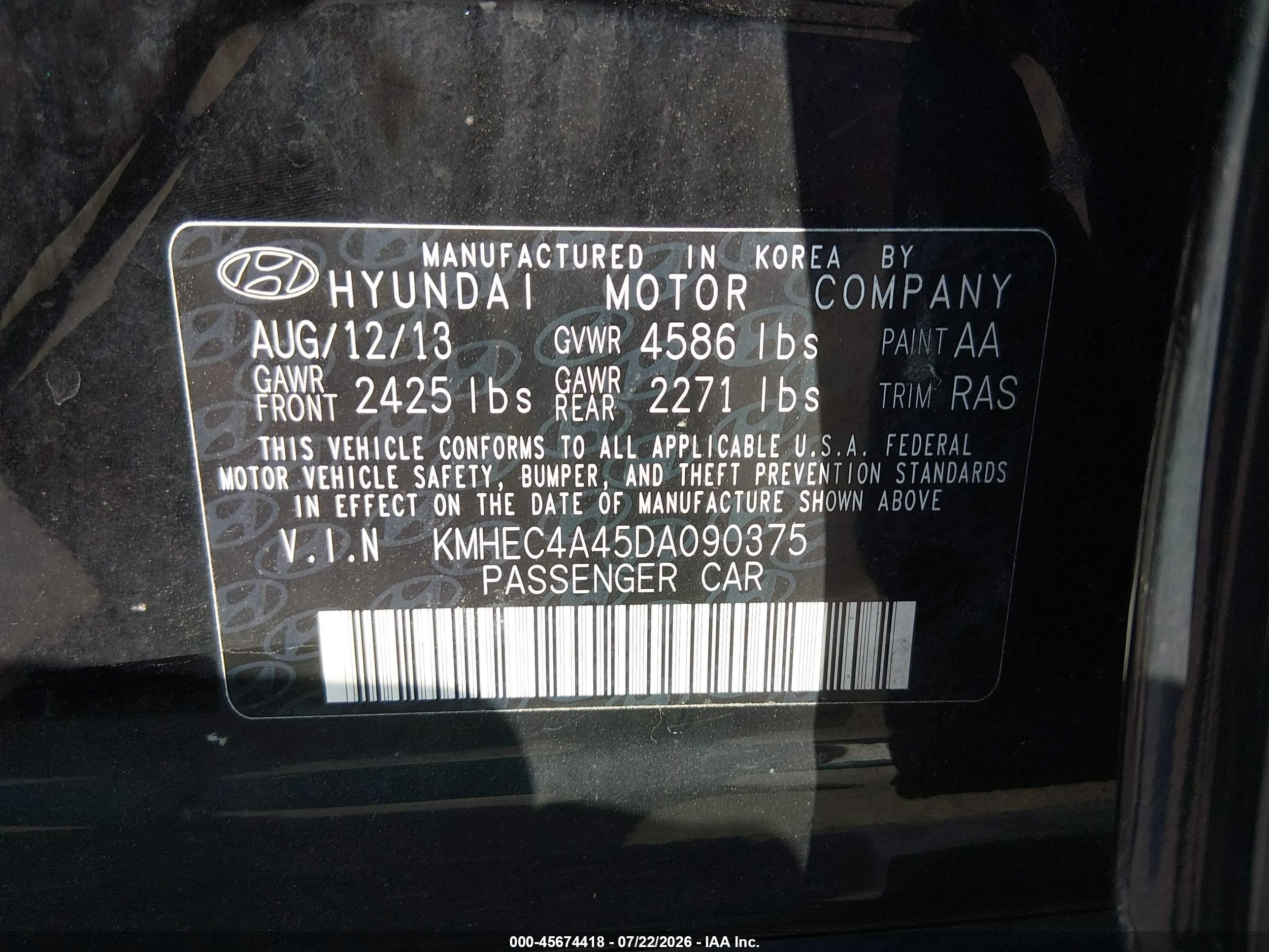 2013 Hyundai Sonata Hybrid Limited Black vin: KMHEC4A45DA090375