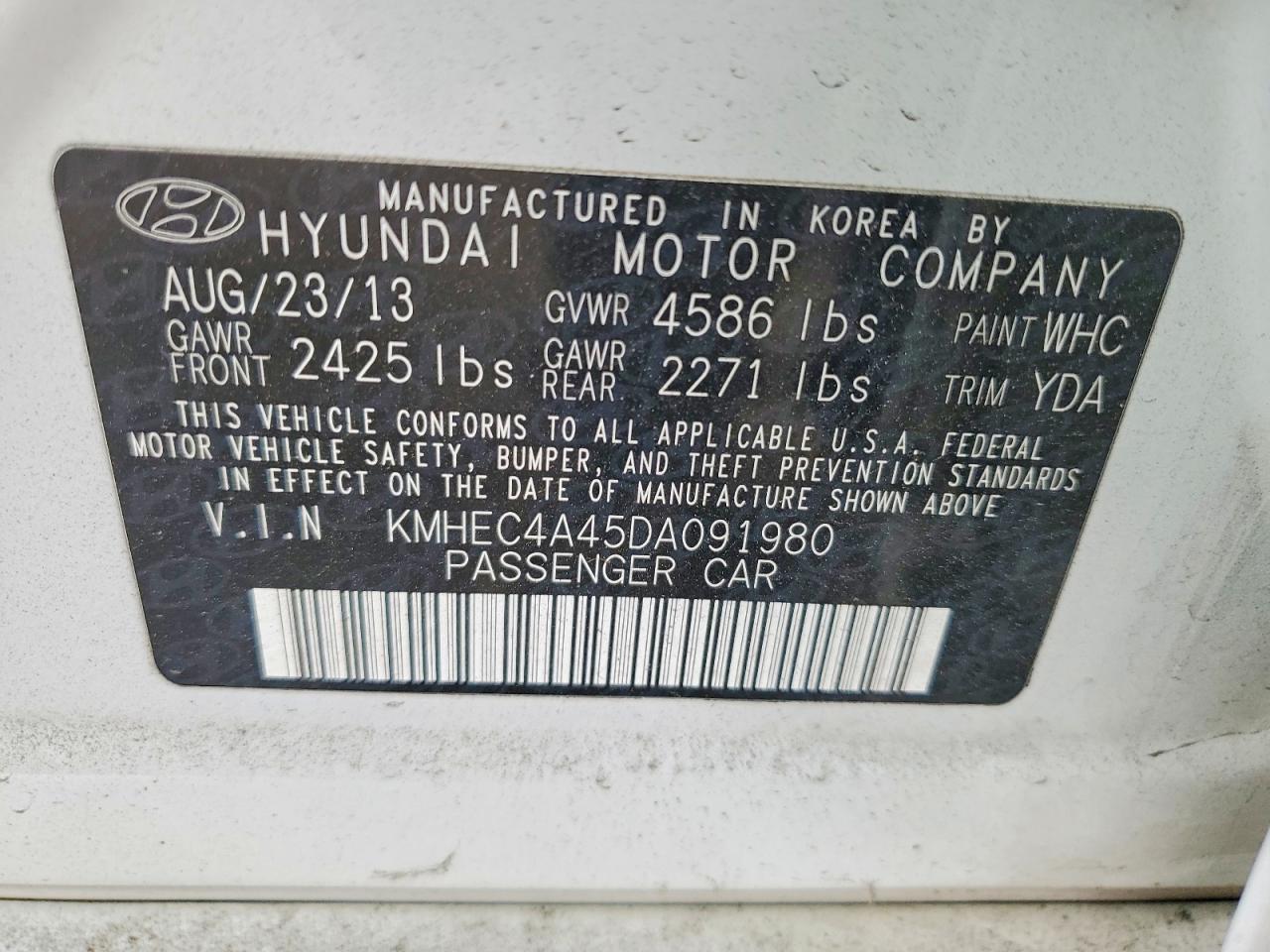 2013 Hyundai Sonata Hybrid White vin: KMHEC4A45DA091980