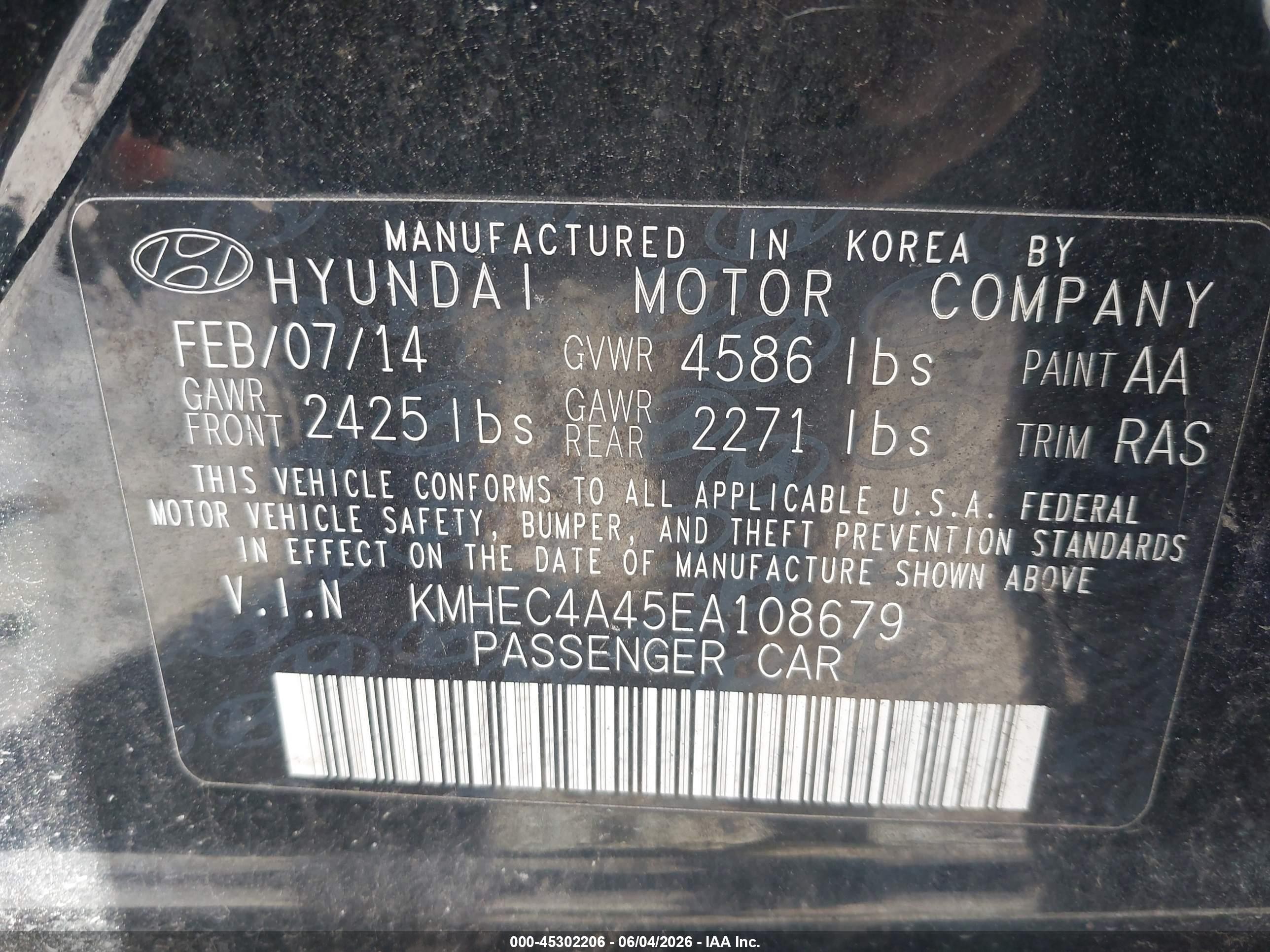 2014 Hyundai Sonata Hybrid Limited Черный vin: KMHEC4A45EA108679