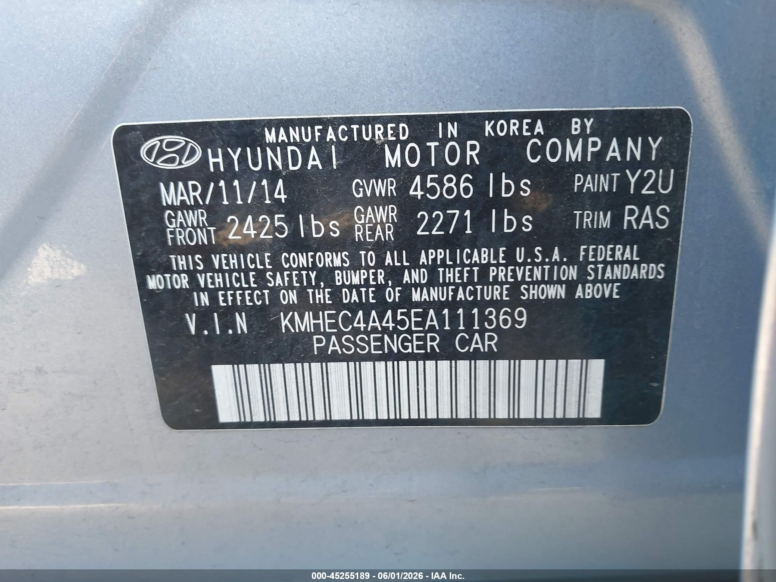 2014 Hyundai Sonata Hybrid Limited Light Blue vin: KMHEC4A45EA111369