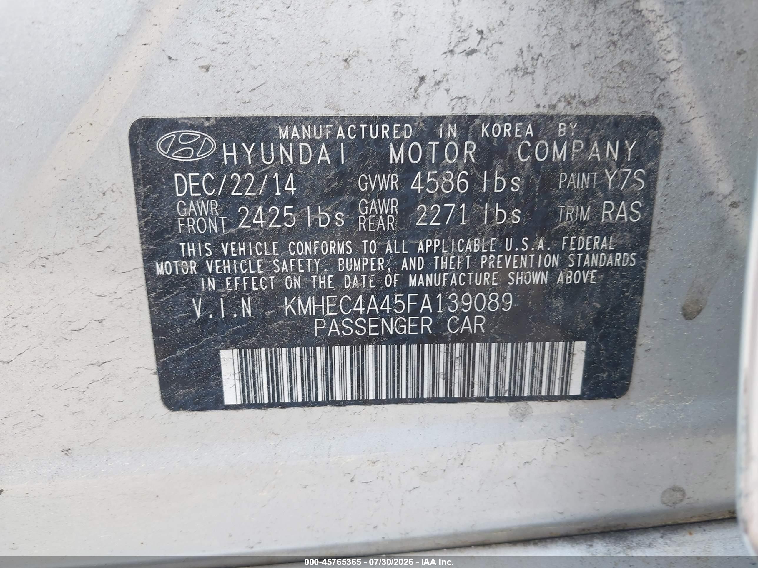 2015 Hyundai Sonata Hybrid   Silver vin: KMHEC4A45FA139089