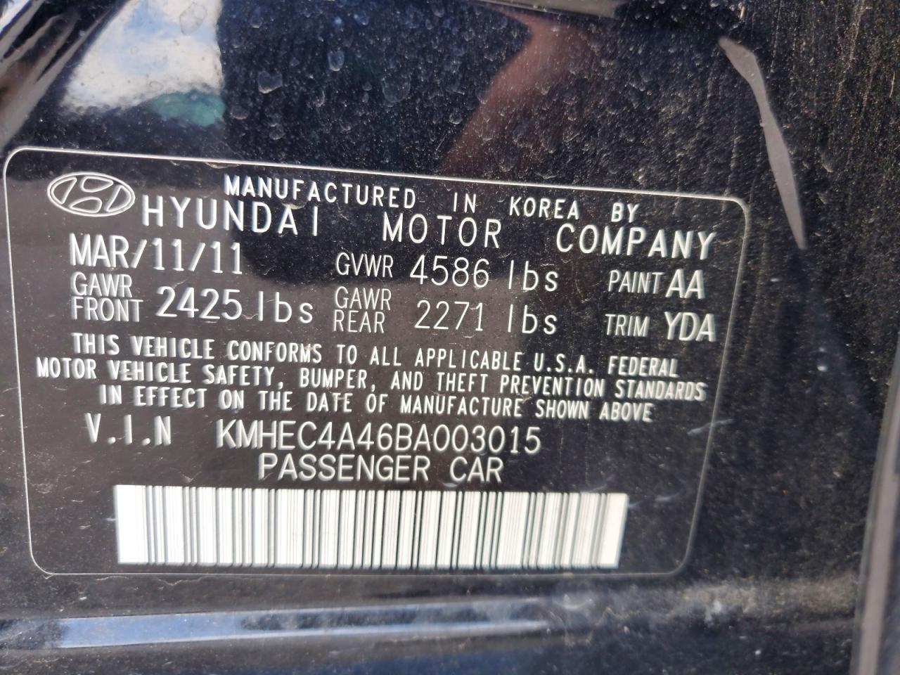 2011 Hyundai Sonata Hybrid Black vin: KMHEC4A46BA003015