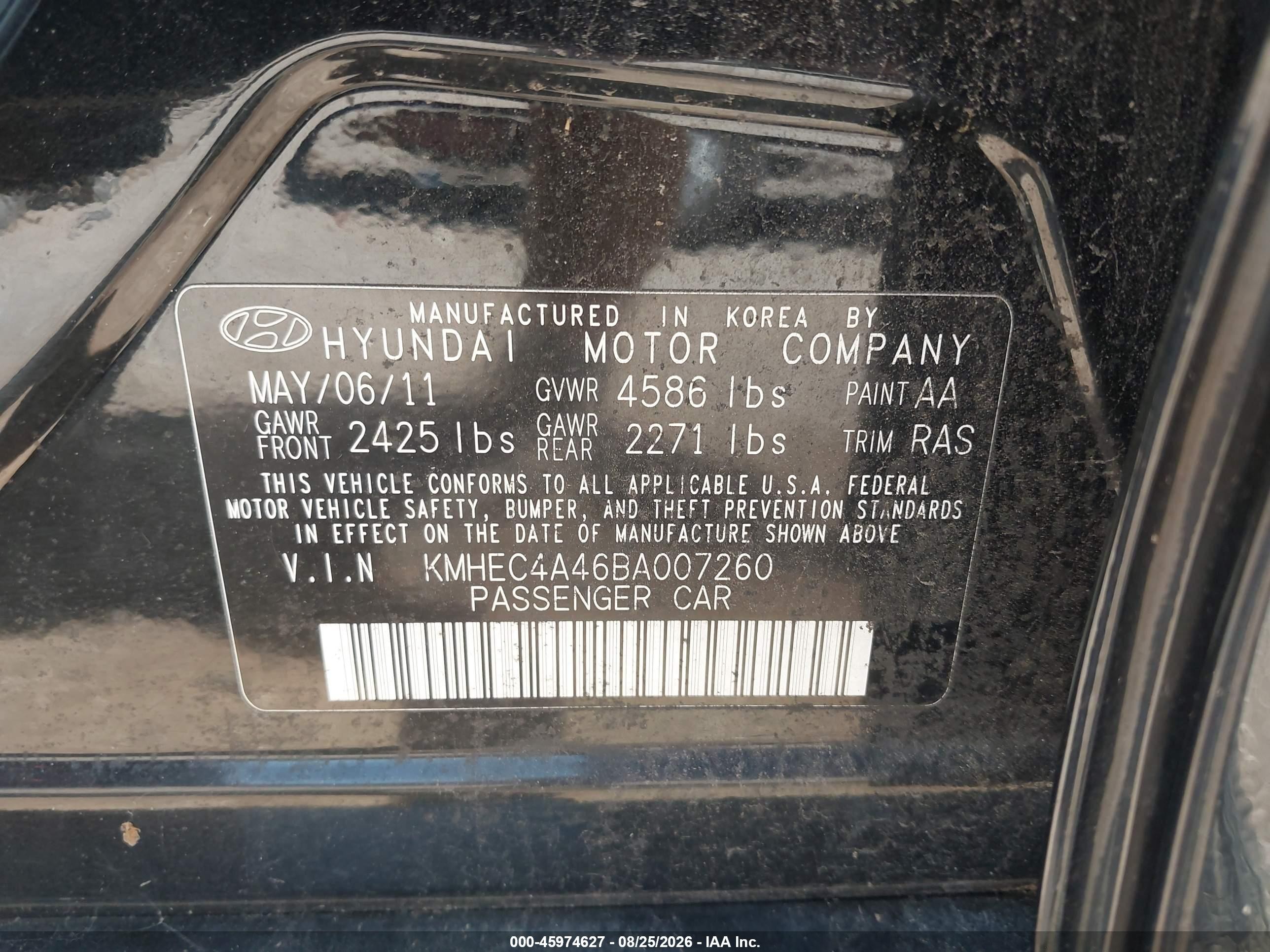2011 Hyundai Sonata Hybrid   Black vin: KMHEC4A46BA007260