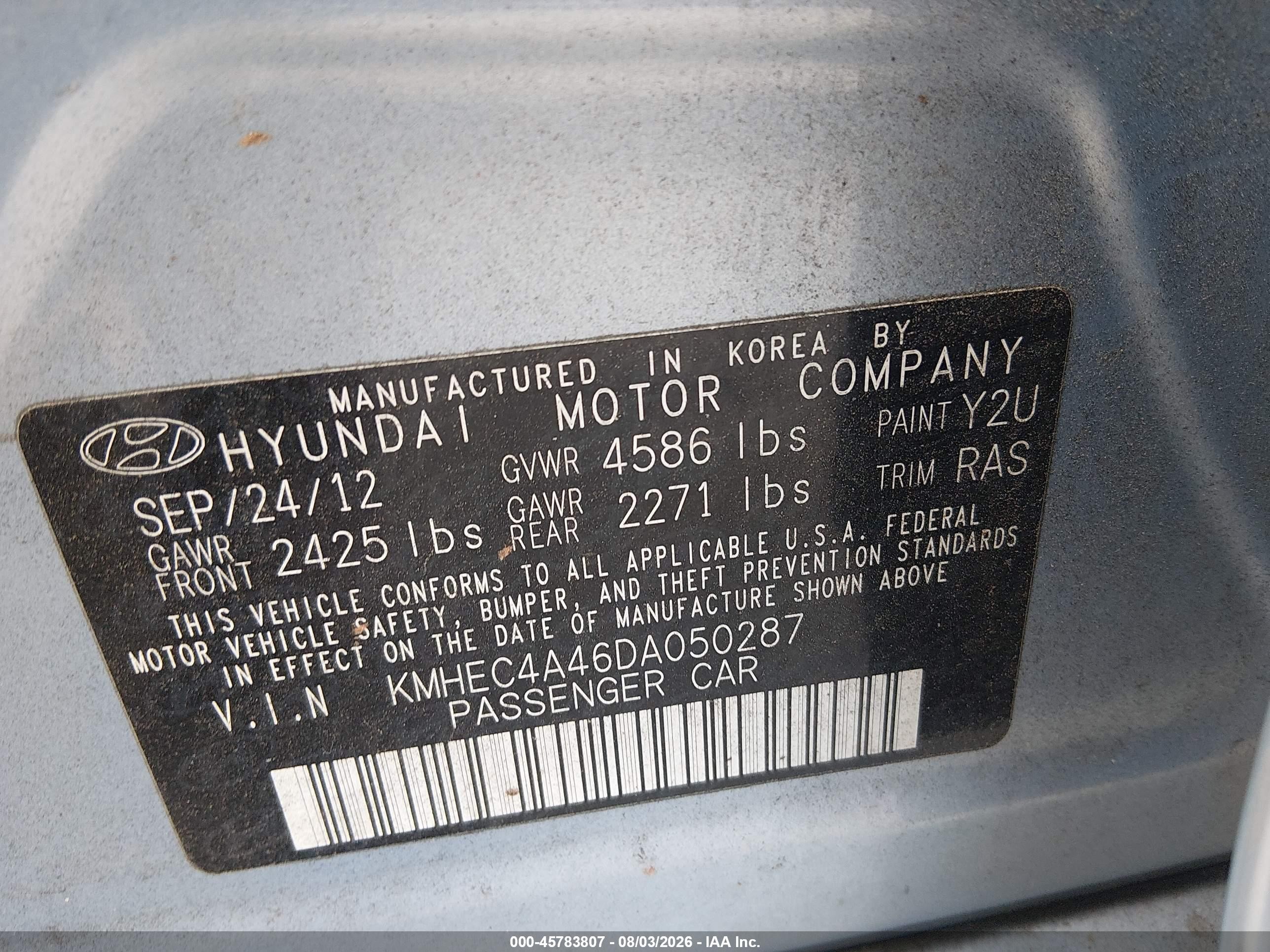 2013 Hyundai Sonata Hybrid Limited Light Blue vin: KMHEC4A46DA050287