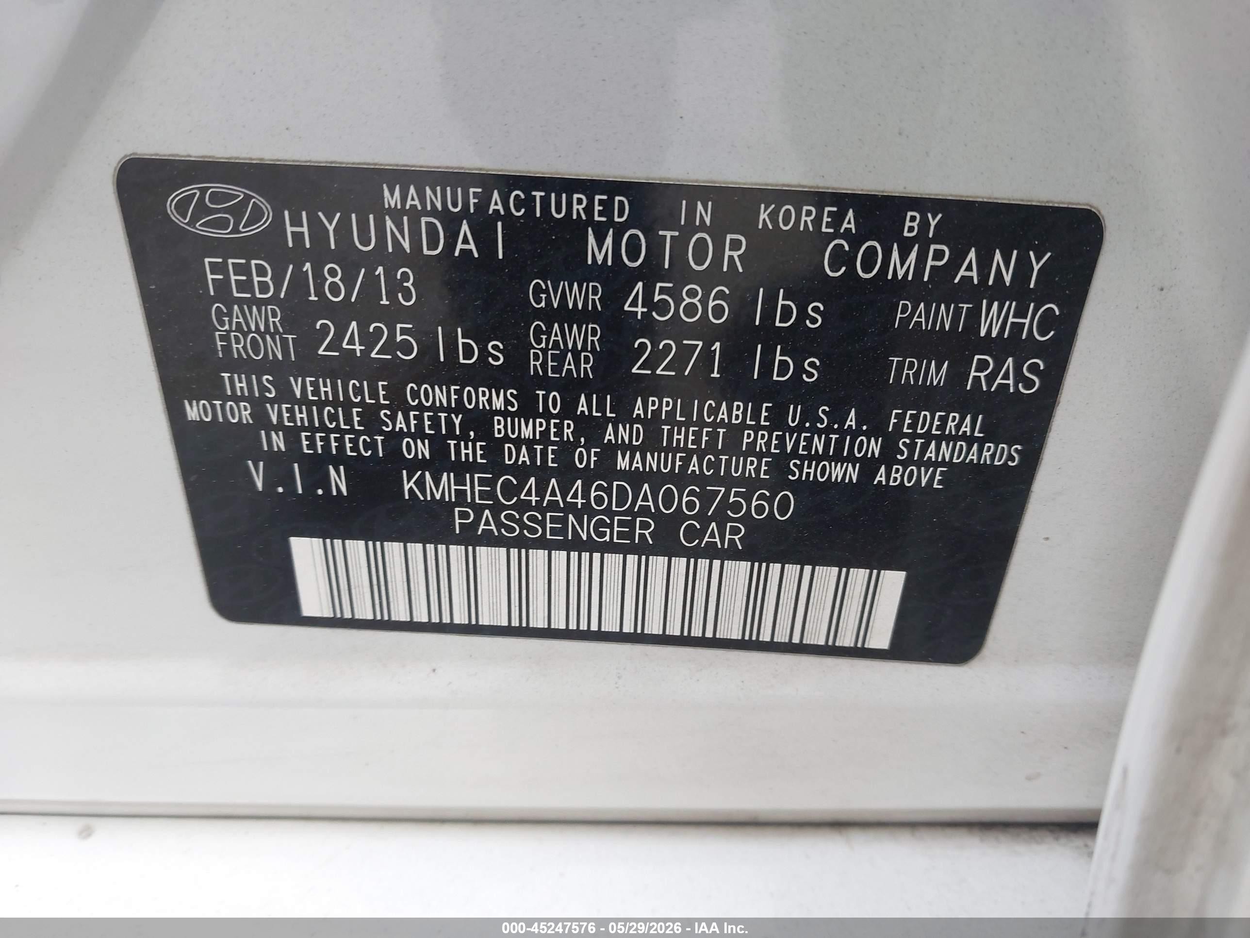 2013 Hyundai Sonata Hybrid   White vin: KMHEC4A46DA067560