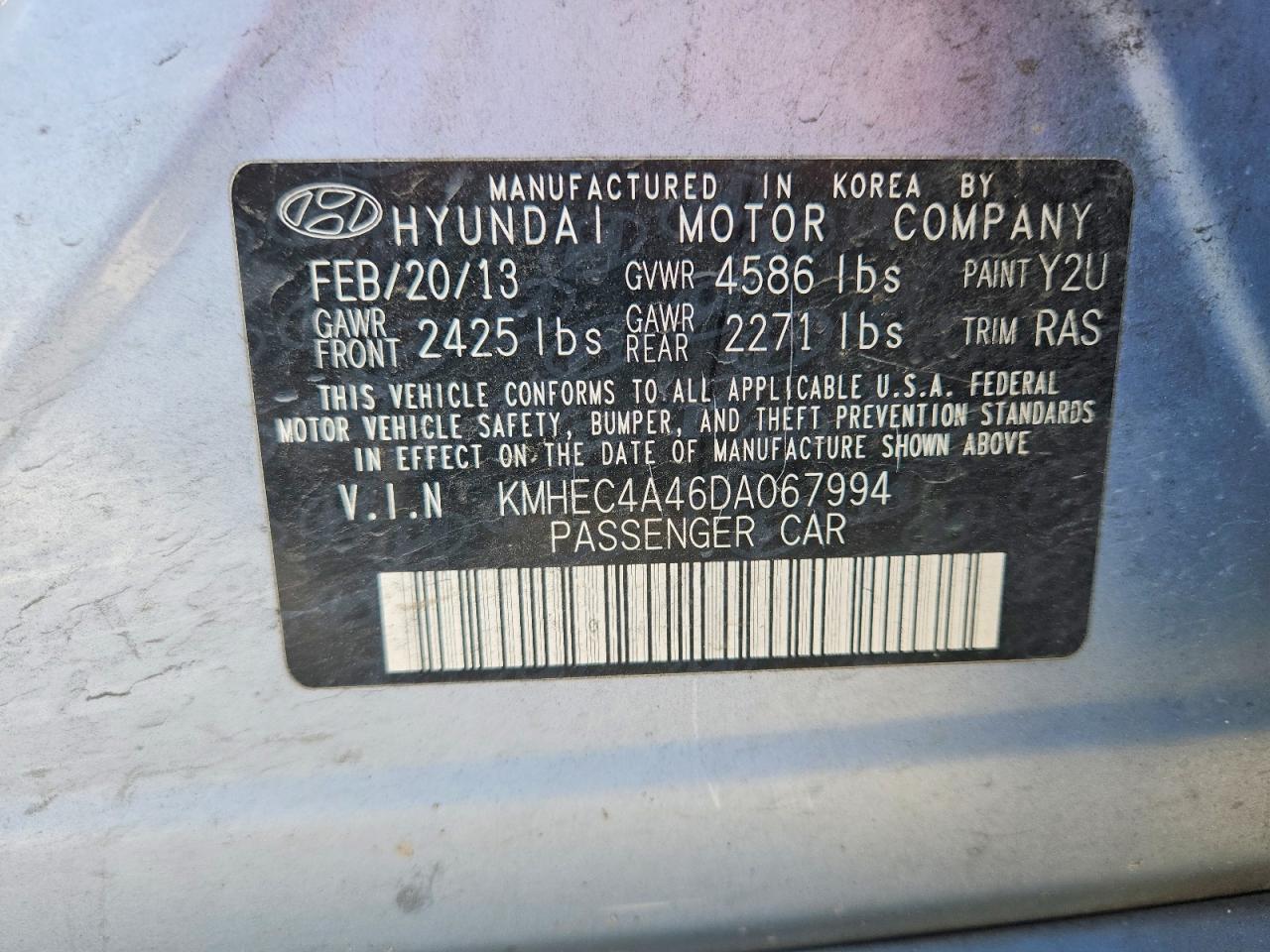 2013 Hyundai Sonata Hybrid Blue vin: KMHEC4A46DA067994