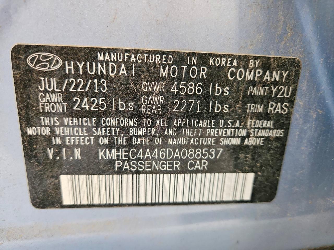 2013 Hyundai Sonata Hybrid Blue vin: KMHEC4A46DA088537