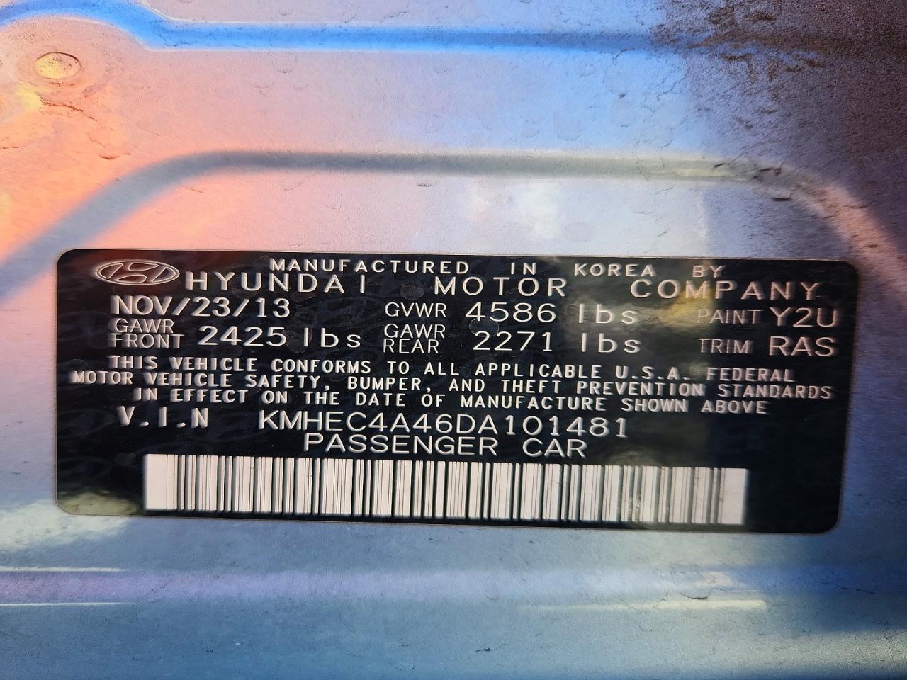 2013 Hyundai Sonata Hybrid Blue vin: KMHEC4A46DA101481