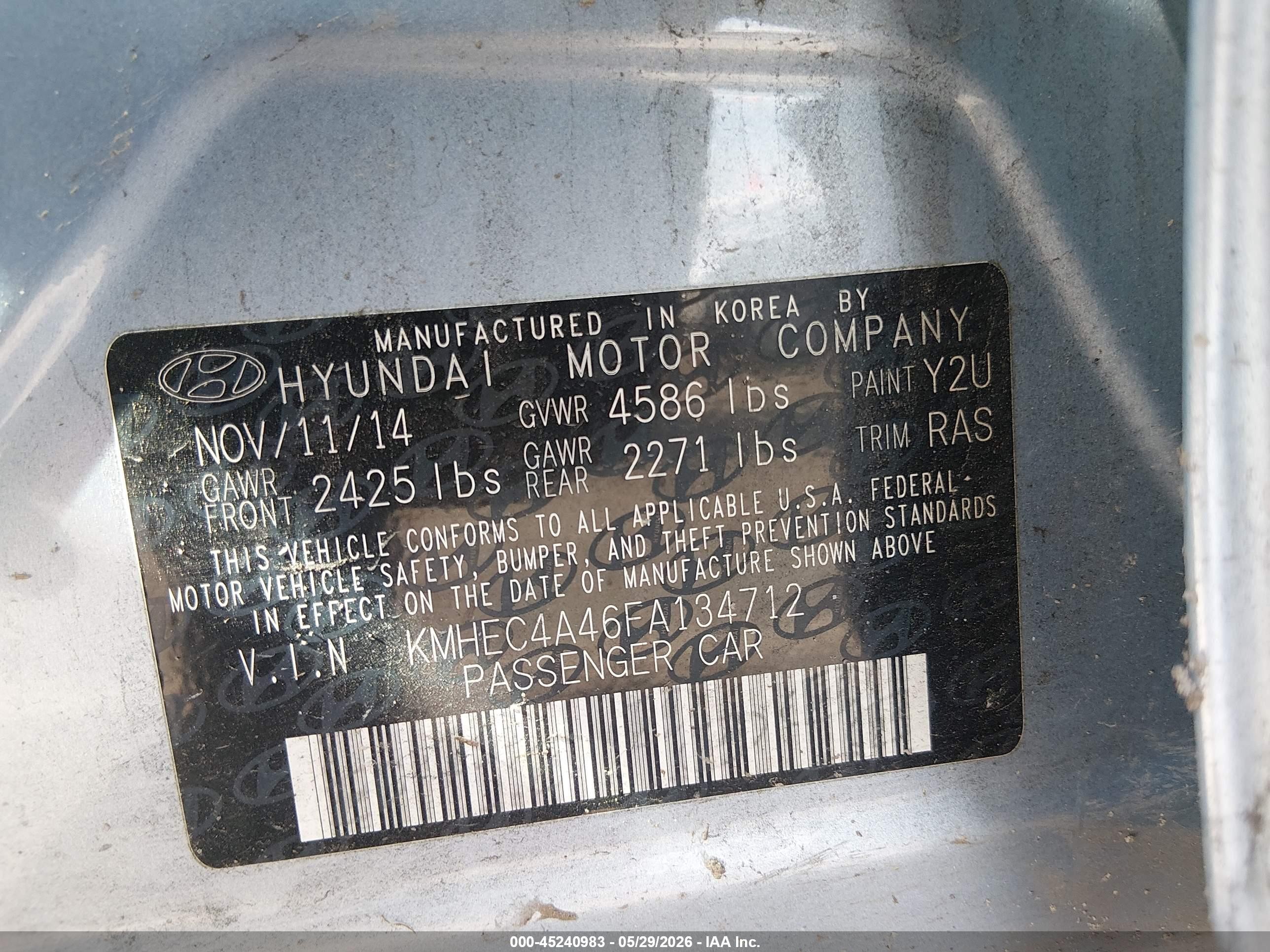 2015 Hyundai Sonata Hybrid   Blue vin: KMHEC4A46FA134712