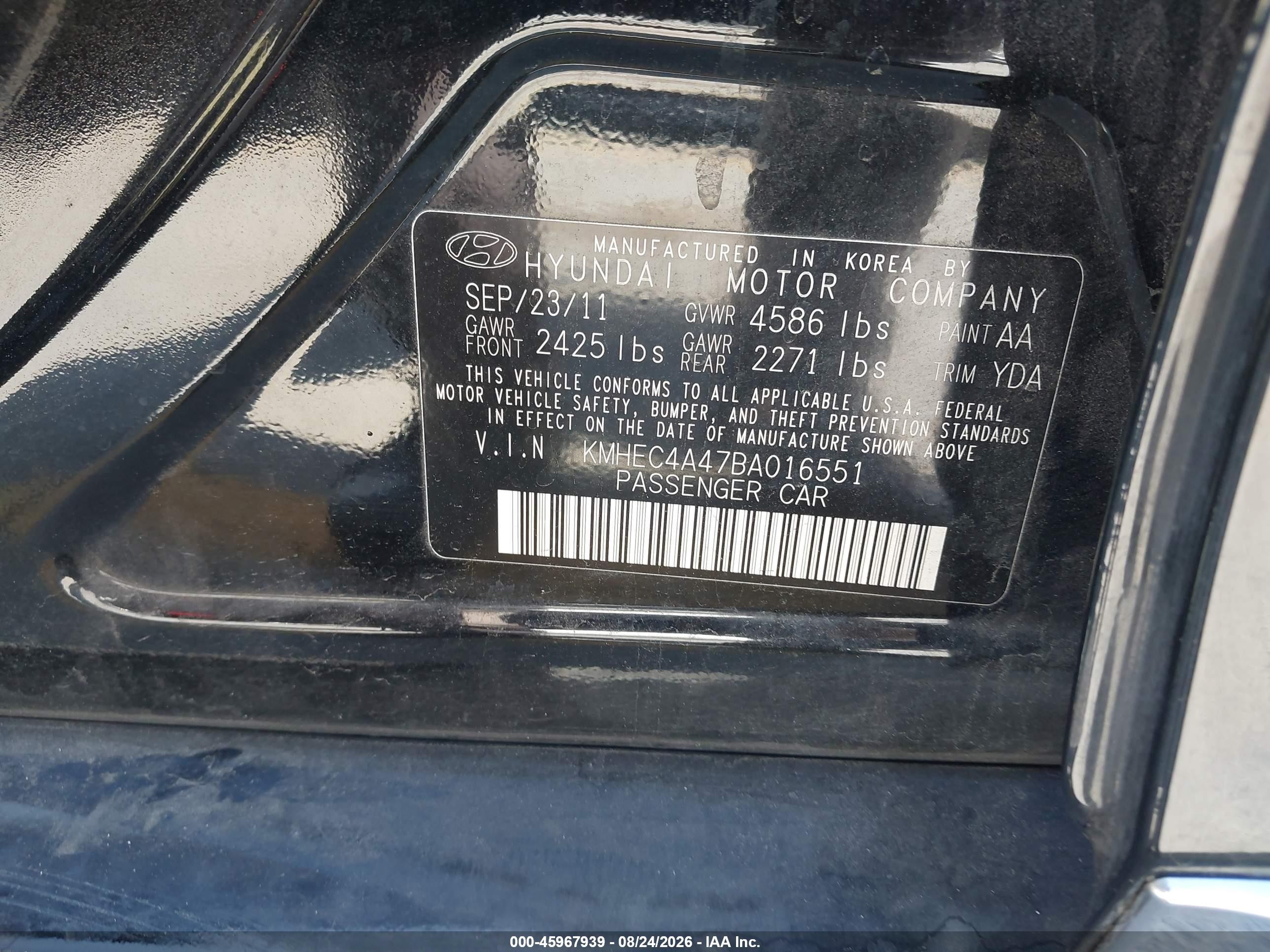 2011 Hyundai Sonata Hybrid Black vin: KMHEC4A47BA016551