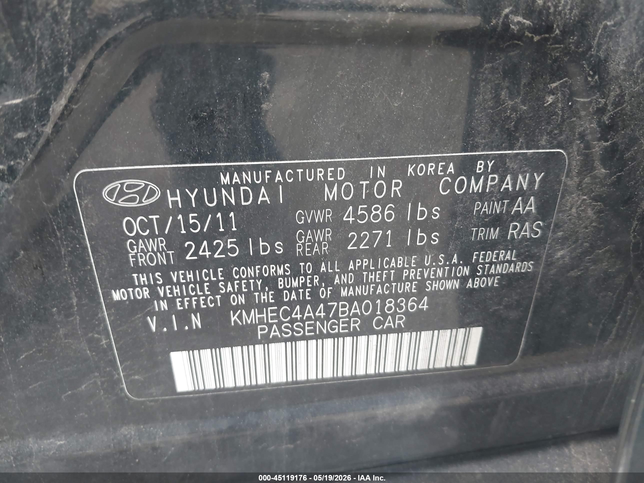 2011 Hyundai Sonata Hybrid   Black vin: KMHEC4A47BA018364