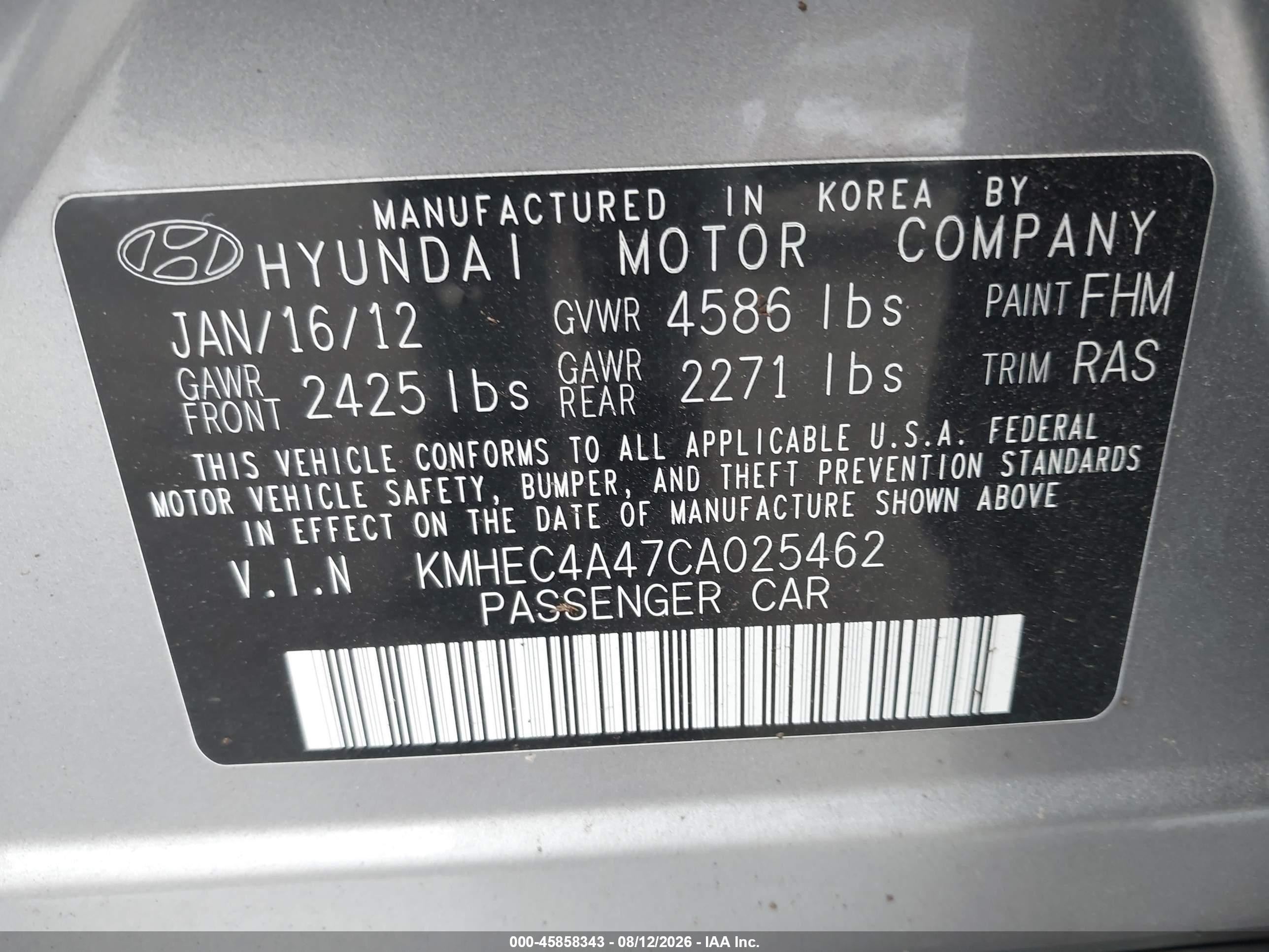 2012 Hyundai Sonata Hybrid   Gray vin: KMHEC4A47CA025462