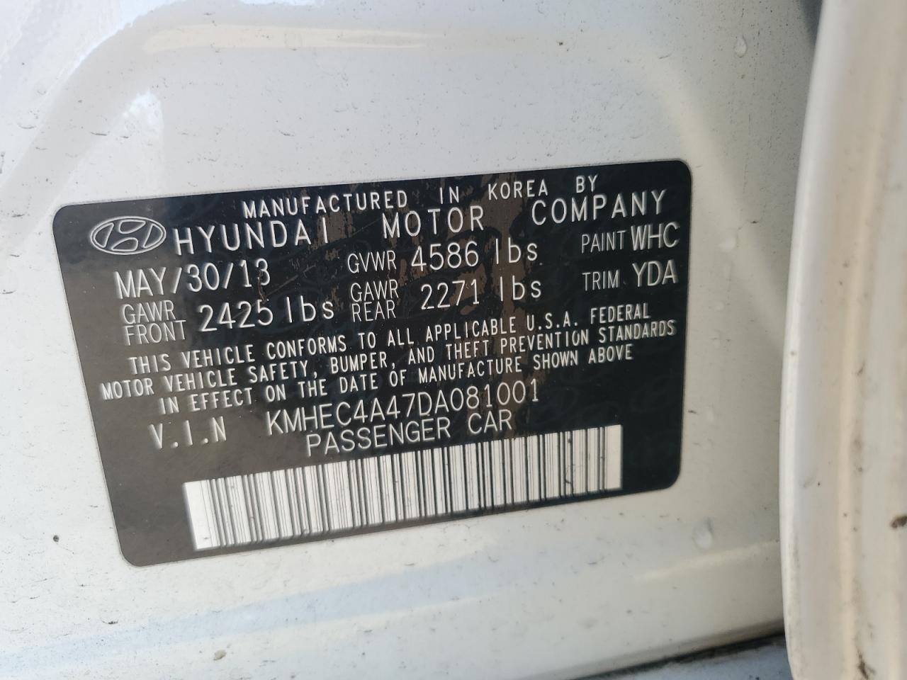 2013 Hyundai Sonata Hybrid White vin: KMHEC4A47DA081001