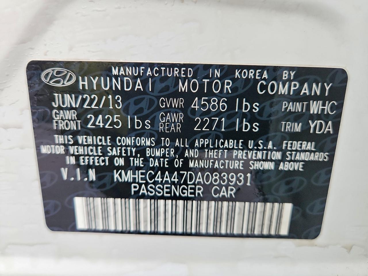 2013 Hyundai Sonata Hybrid White vin: KMHEC4A47DA083931