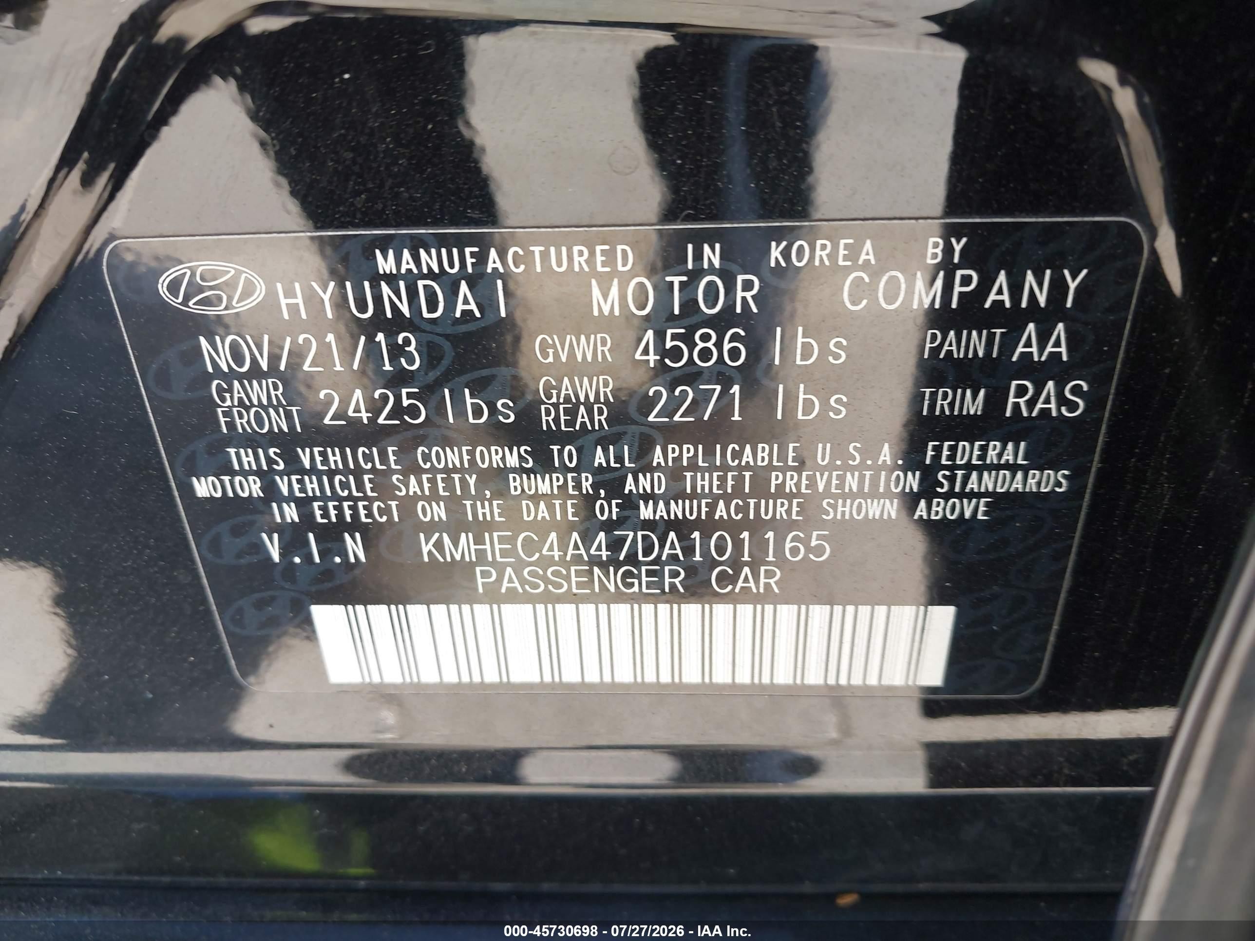 2013 Hyundai Sonata Hybrid Limited Black vin: KMHEC4A47DA101165