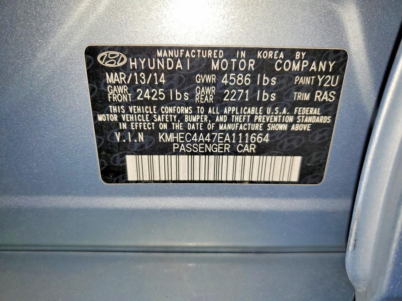 2014 Hyundai Sonata Hybrid Blue vin: KMHEC4A47EA111664