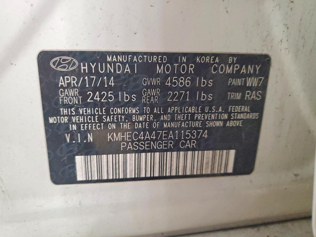 2014 Hyundai Sonata Hybrid White vin: KMHEC4A47EA115374