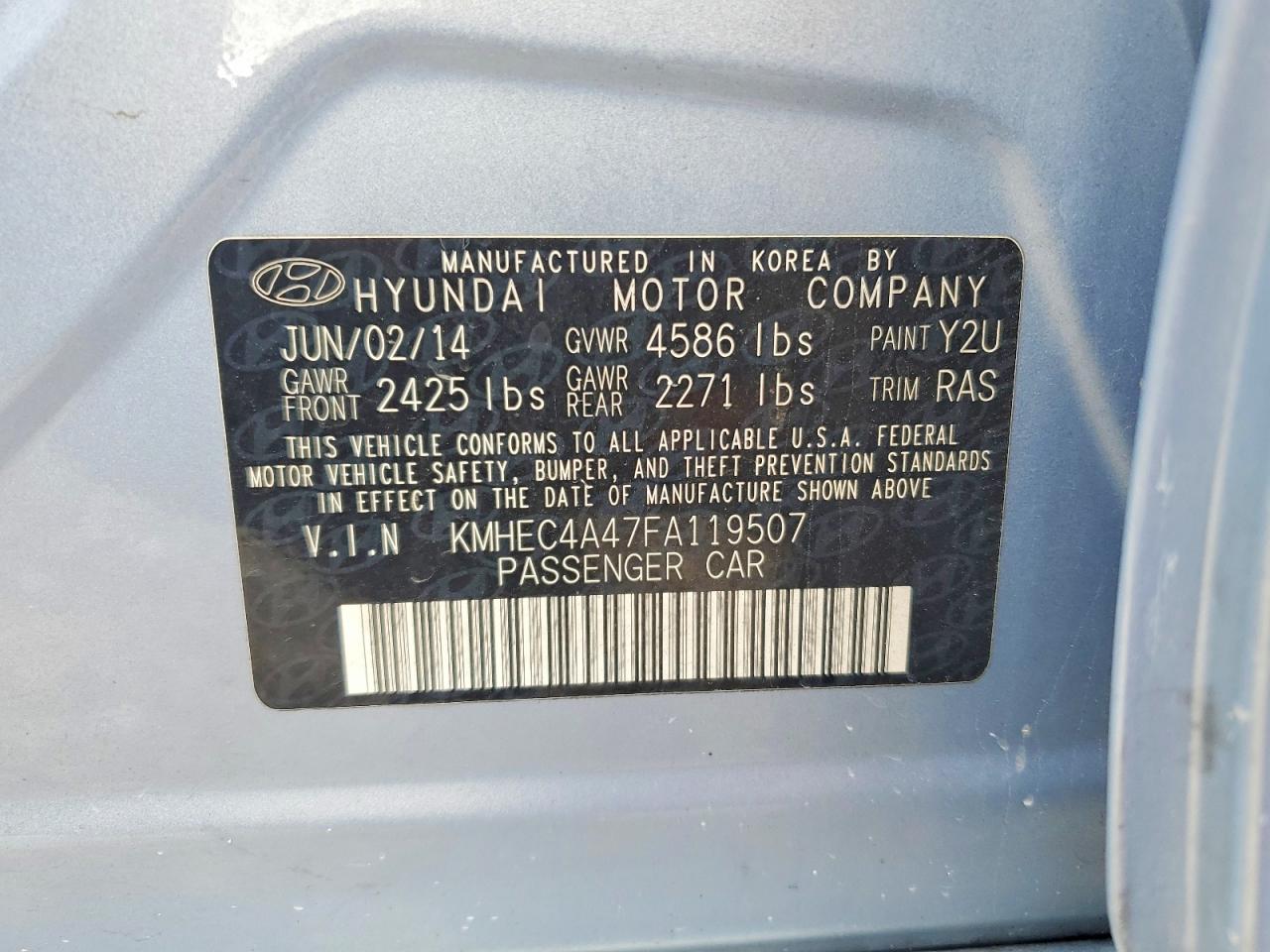 2015 Hyundai Sonata Hybrid Limited Blue vin: KMHEC4A47FA119507