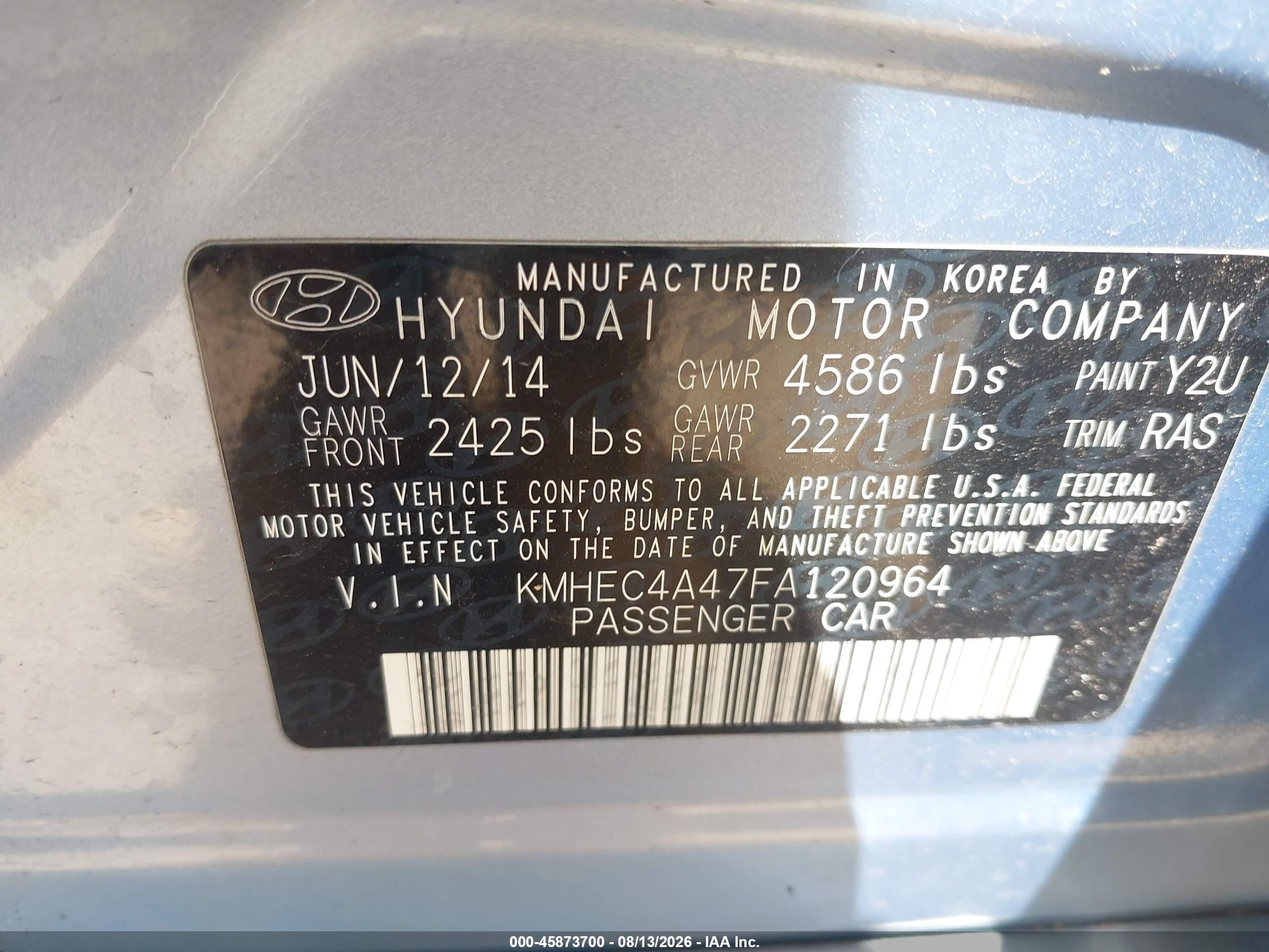 2015 Hyundai Sonata Hybrid   Синий vin: KMHEC4A47FA120964