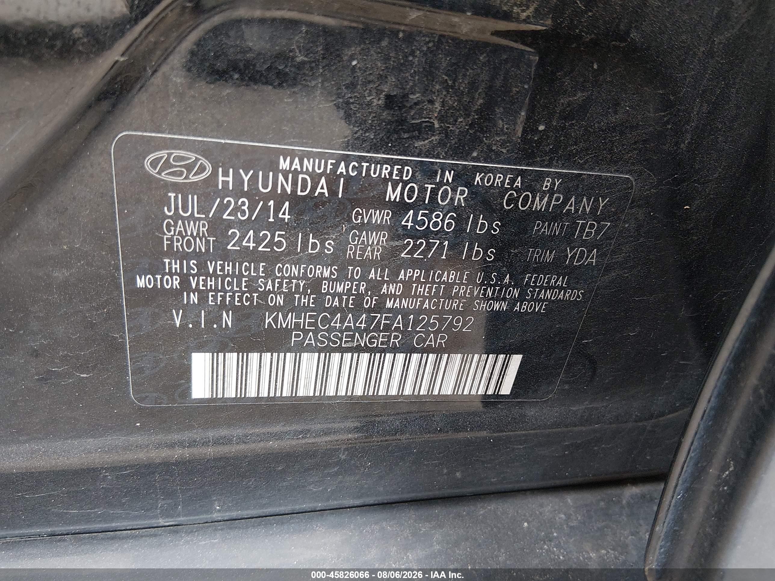 2015 Hyundai Sonata Hybrid Limited Black vin: KMHEC4A47FA125792