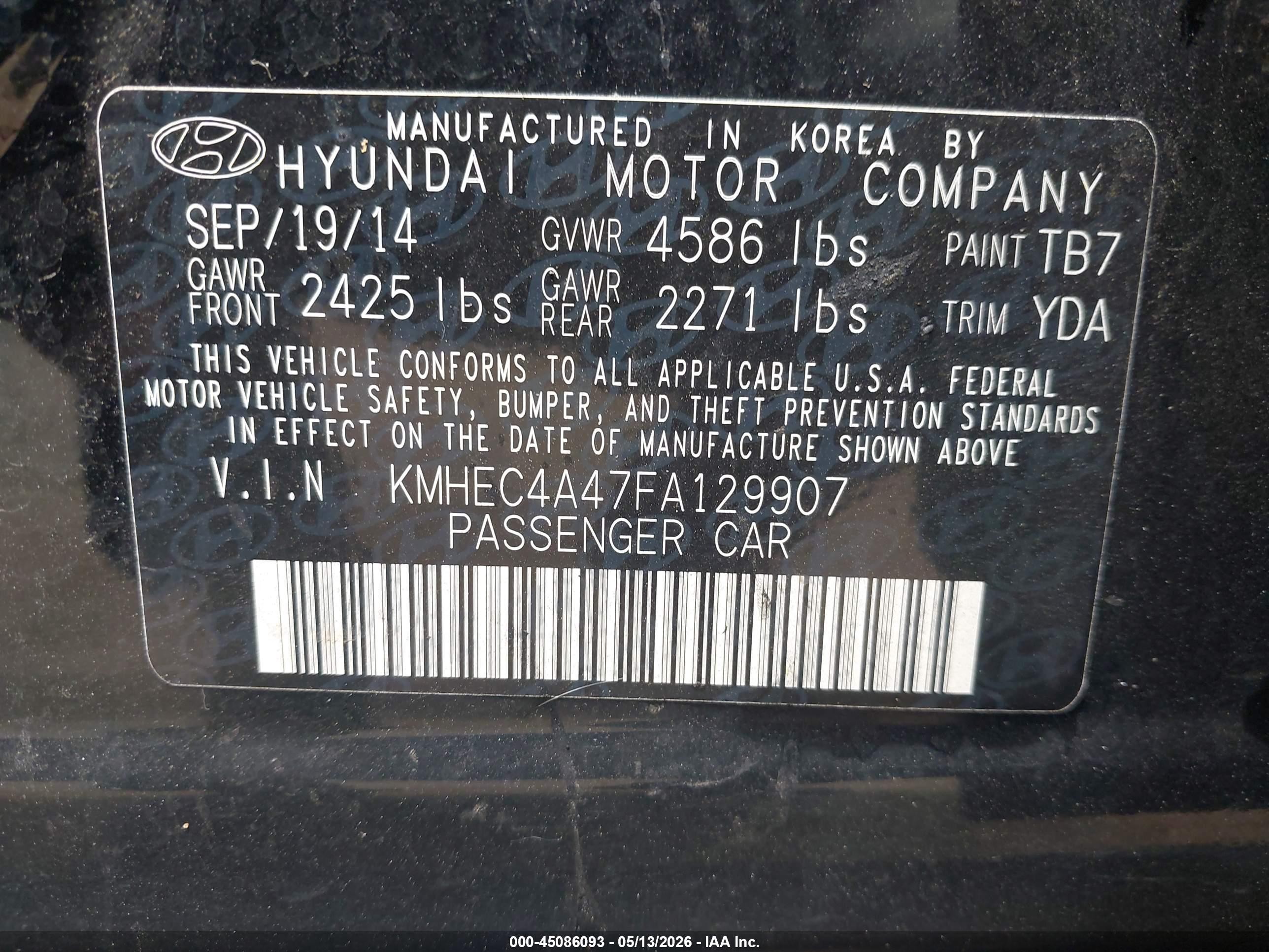 2015 Hyundai Sonata Hybrid Limited Черный vin: KMHEC4A47FA129907