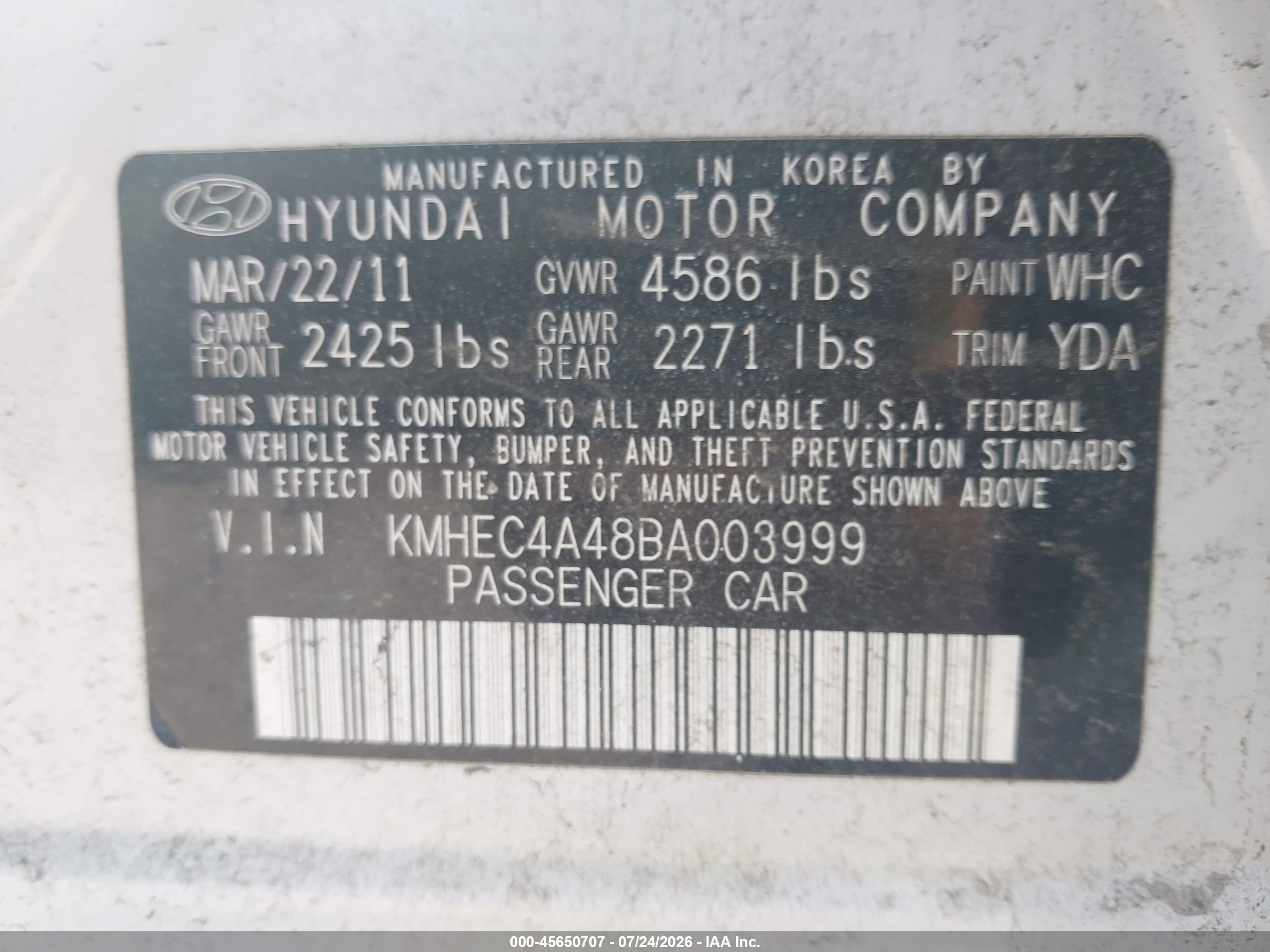 2011 Hyundai Sonata Hybrid   White vin: KMHEC4A48BA003999