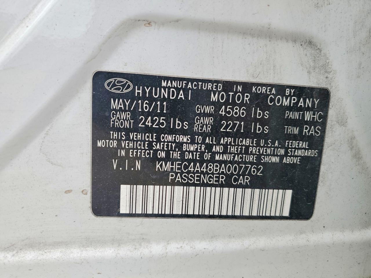2011 Hyundai Sonata Hybrid Premium White vin: KMHEC4A48BA007762