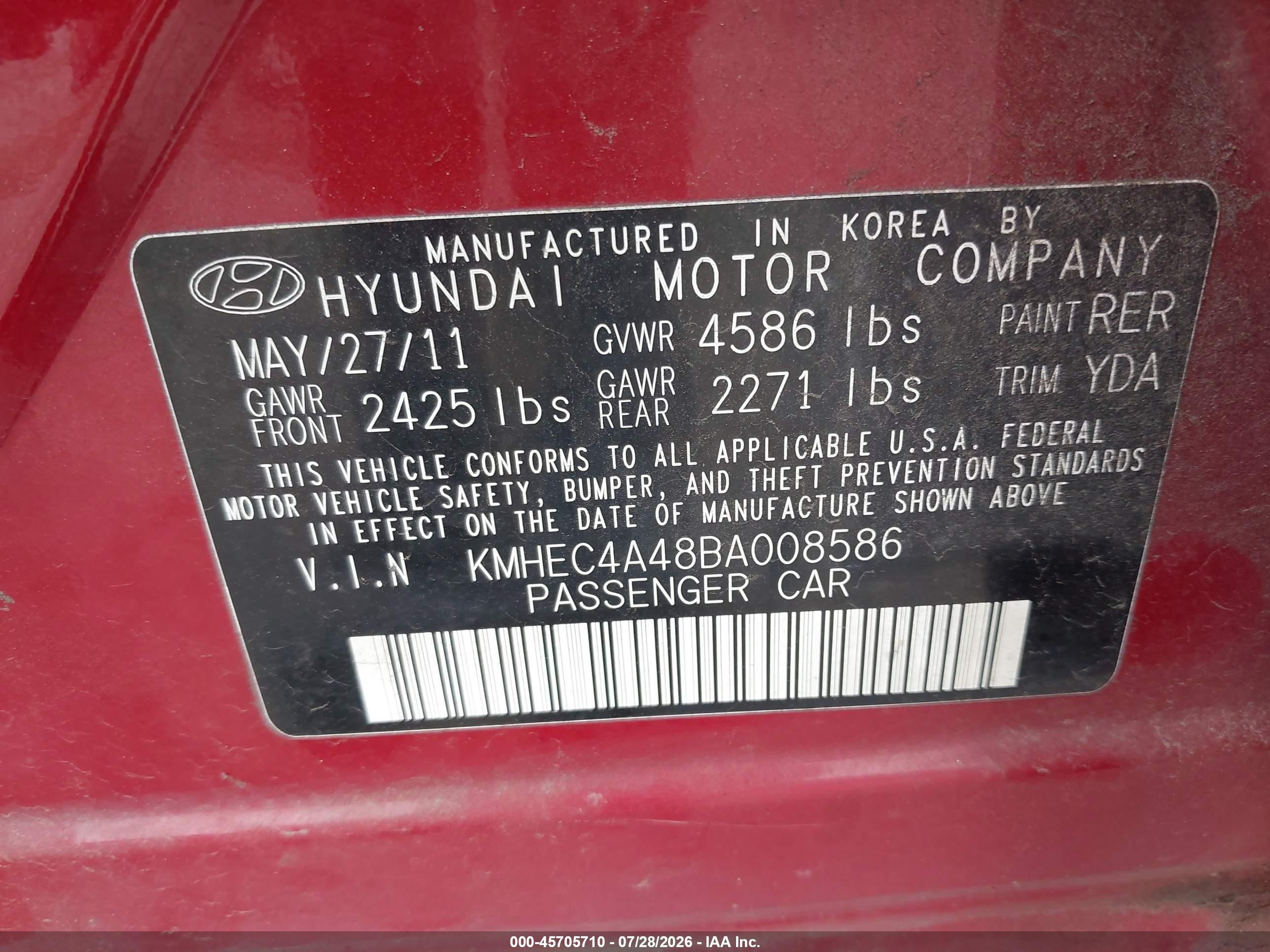 2011 Hyundai Sonata Hybrid   Red vin: KMHEC4A48BA008586