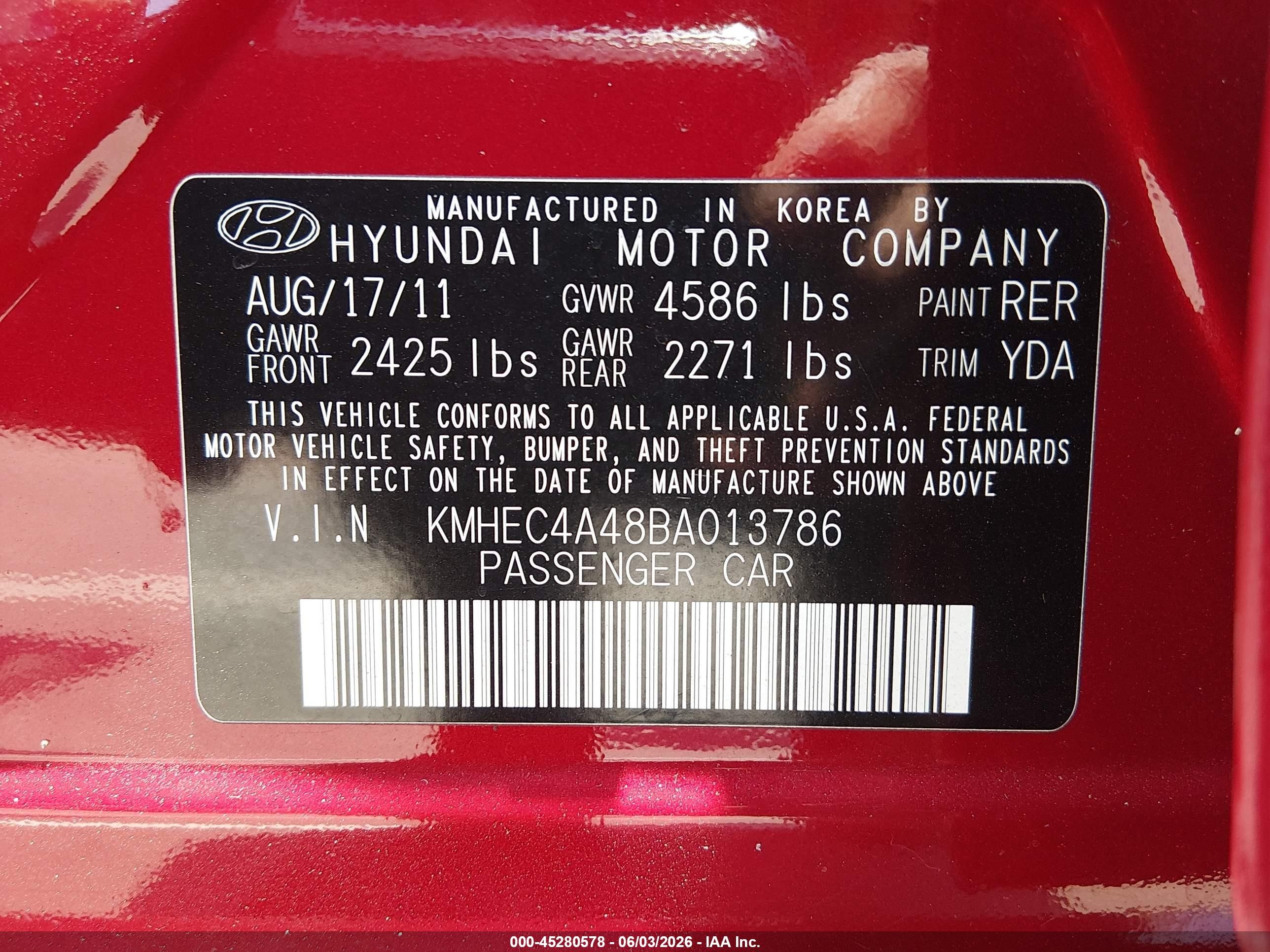 2011 Hyundai Sonata Hybrid   Red vin: KMHEC4A48BA013786