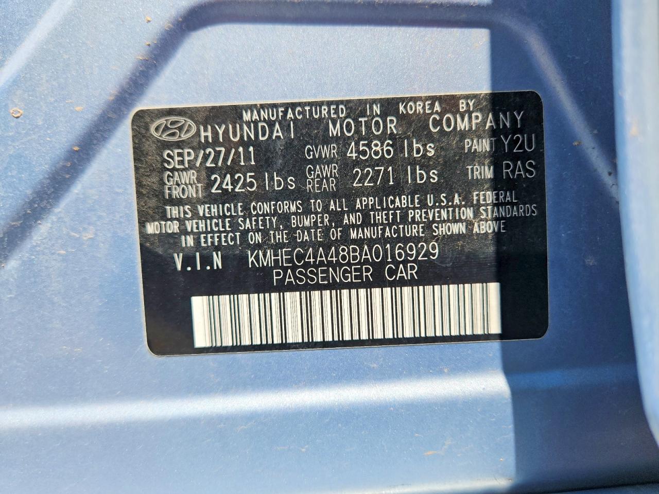 2011 Hyundai Sonata Hybrid Blue vin: KMHEC4A48BA016929