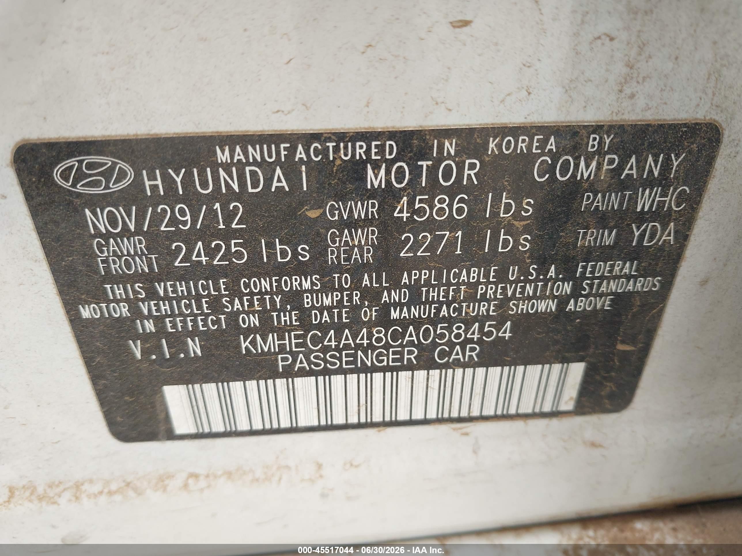 2012 Hyundai Sonata Hybrid   White vin: KMHEC4A48CA058454