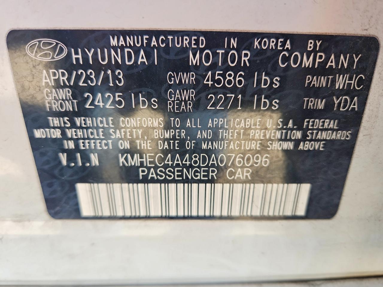 2013 Hyundai Sonata Hybrid White vin: KMHEC4A48DA076096