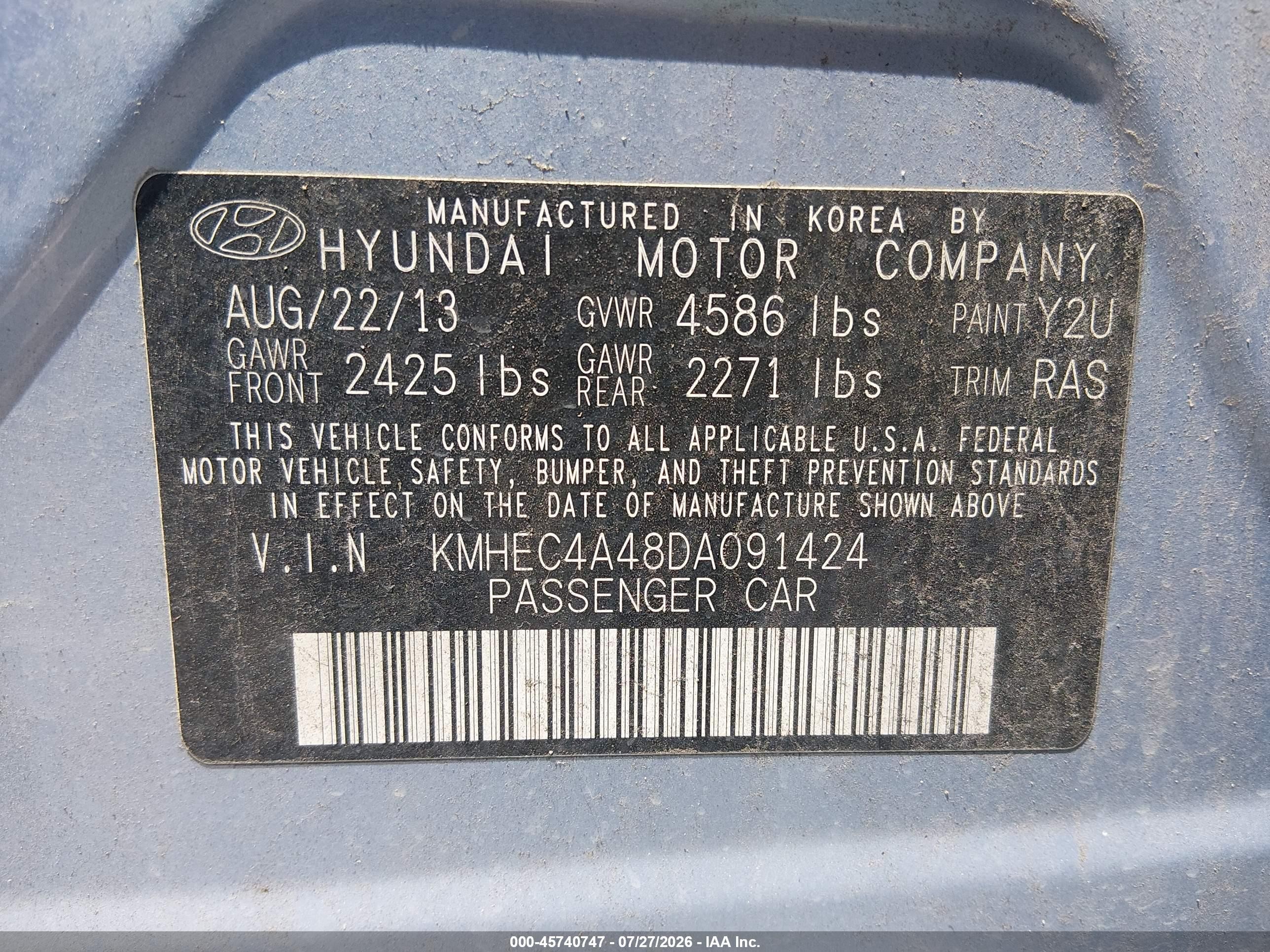 2013 Hyundai Sonata Hybrid Limited Blue vin: KMHEC4A48DA091424