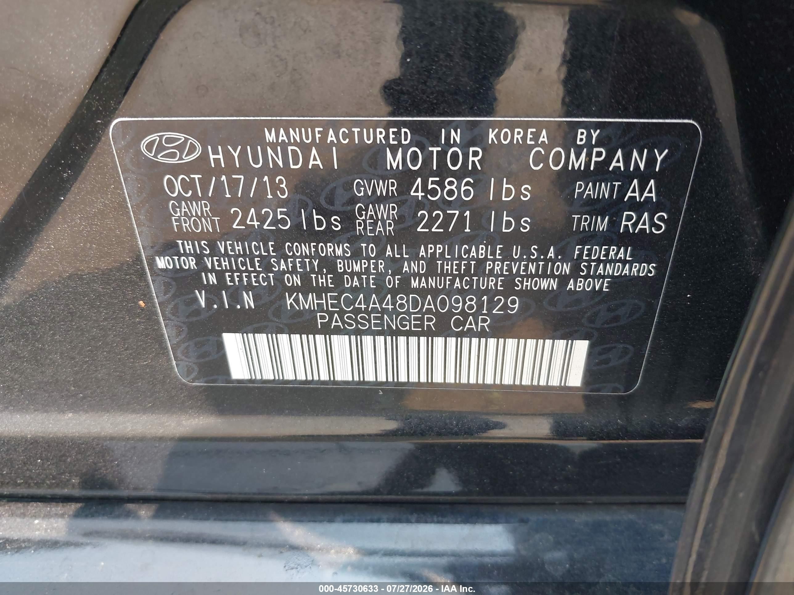 2013 Hyundai Sonata Hybrid Limited Черный vin: KMHEC4A48DA098129