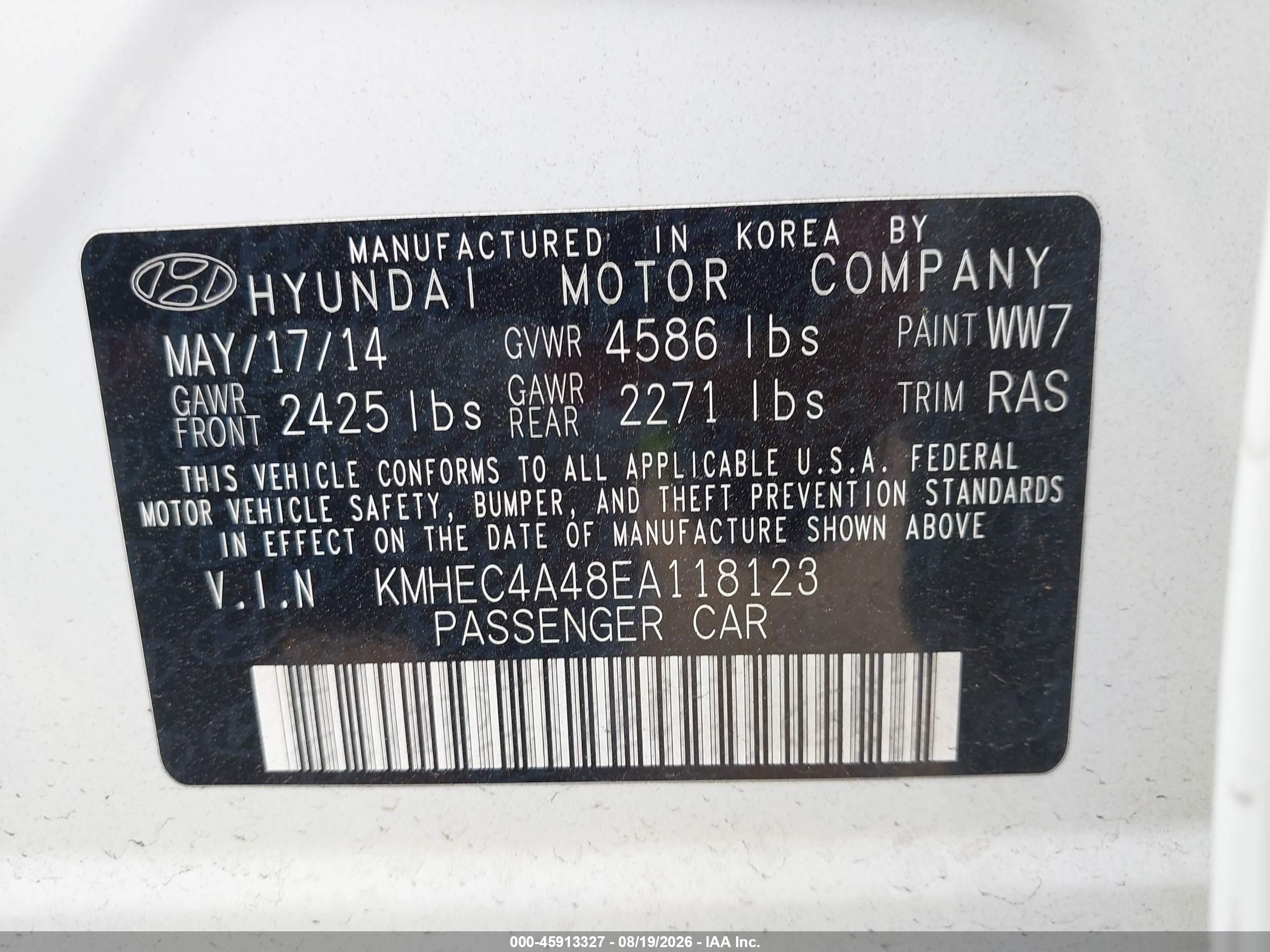 2014 Hyundai Sonata Hybrid White vin: KMHEC4A48EA118123