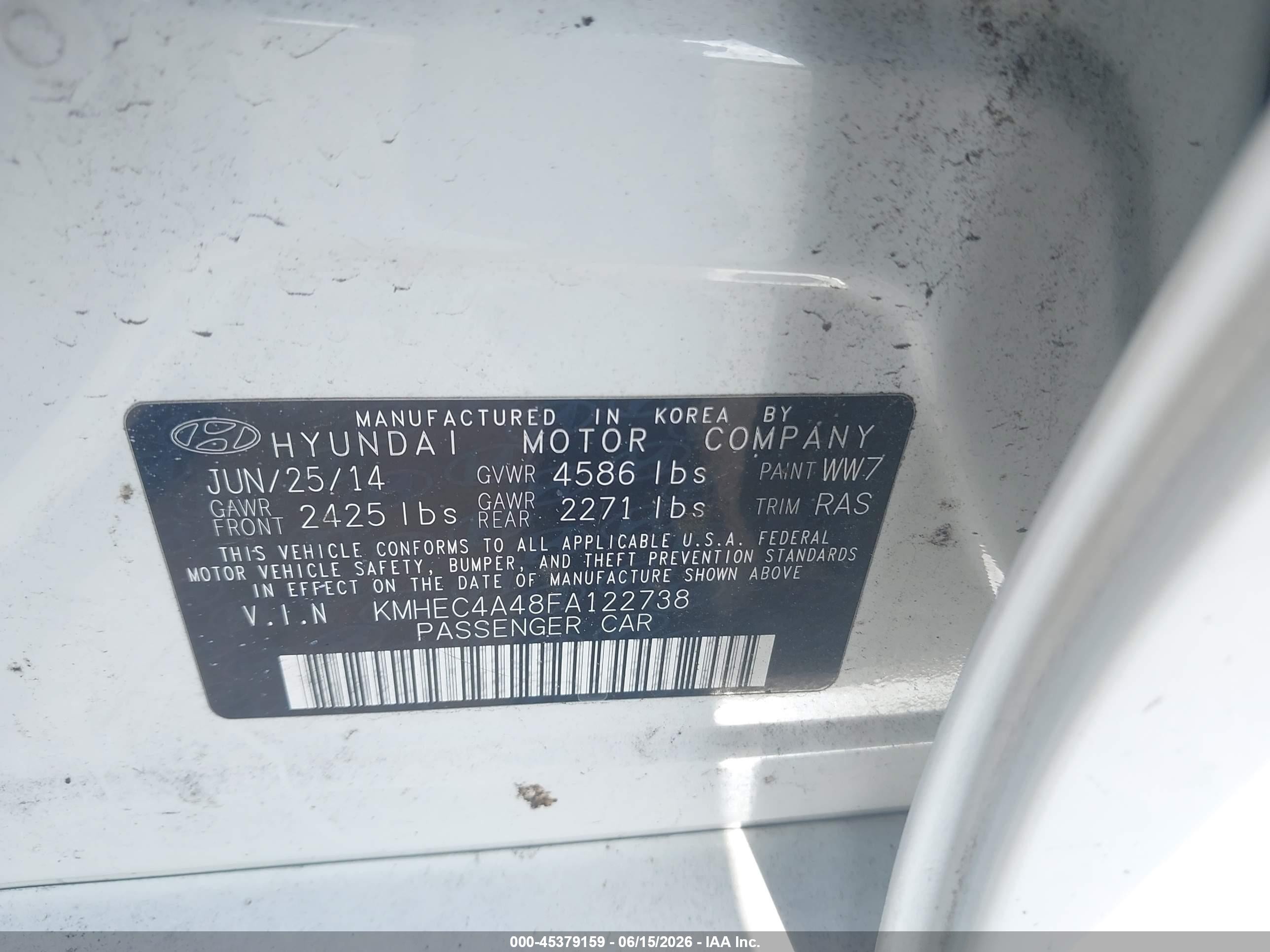 2015 Hyundai Sonata Hybrid Limited White vin: KMHEC4A48FA122738