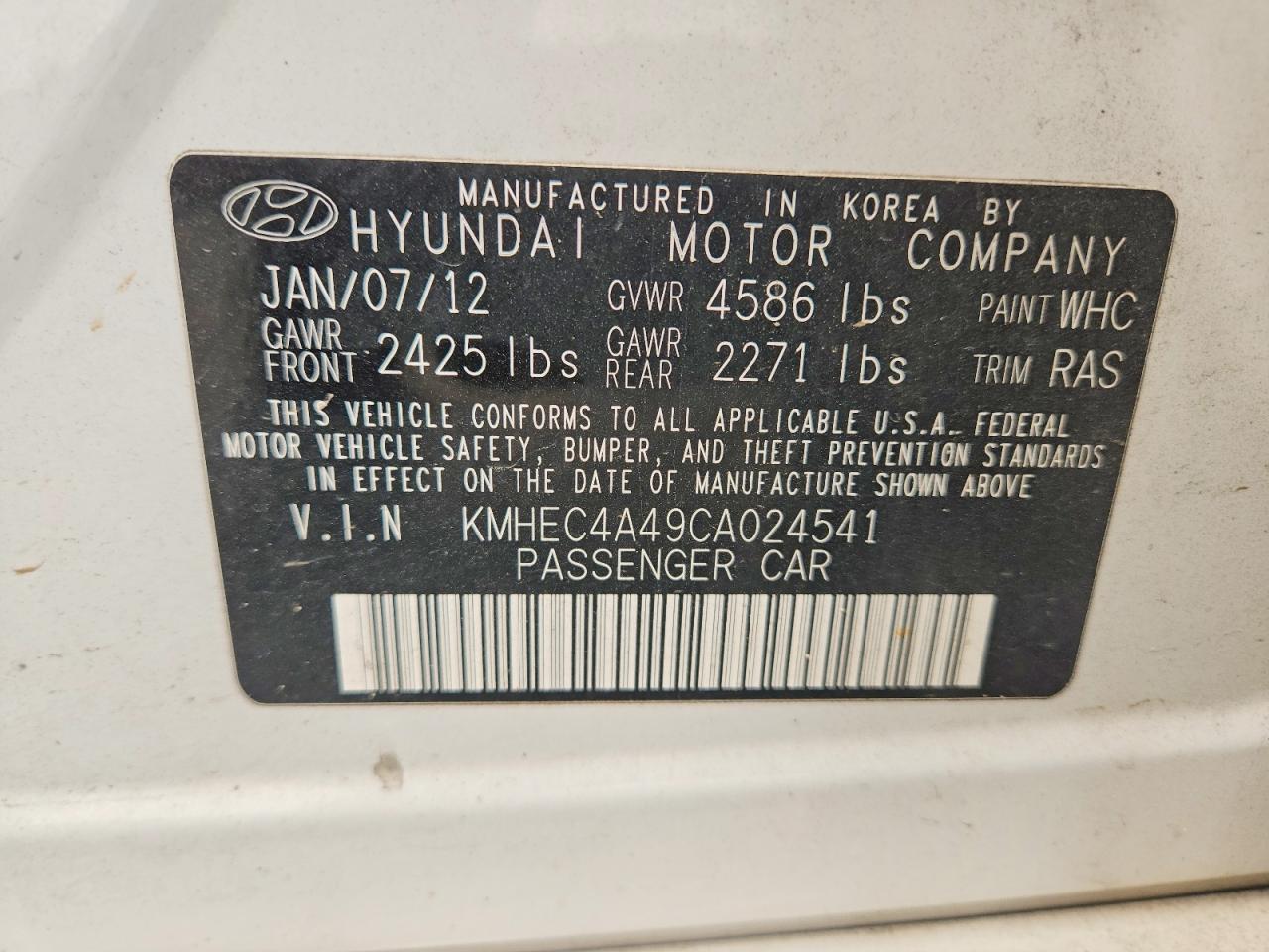 2012 Hyundai Sonata Hybrid White vin: KMHEC4A49CA024541