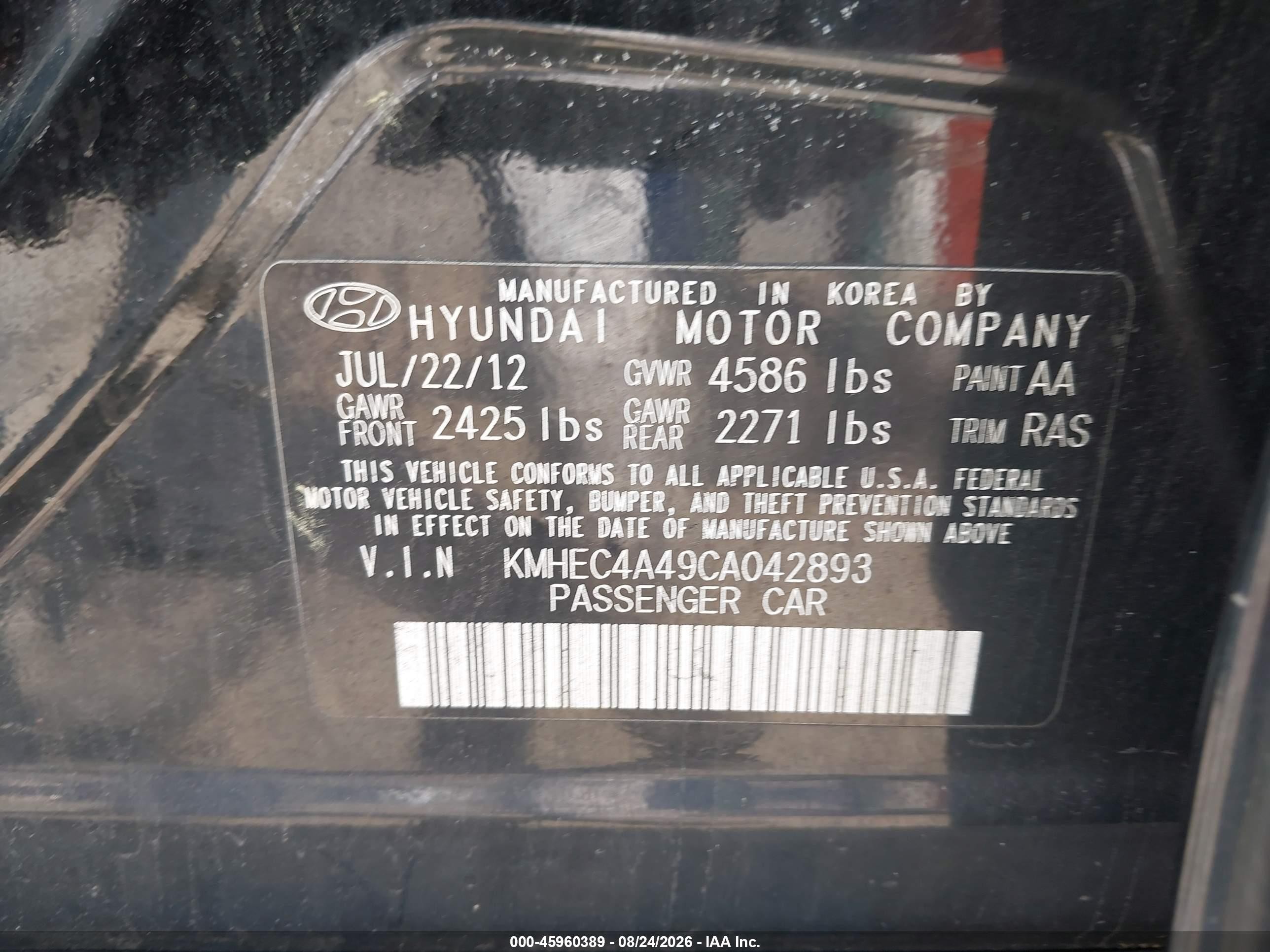 2012 Hyundai Sonata Hybrid   Black vin: KMHEC4A49CA042893