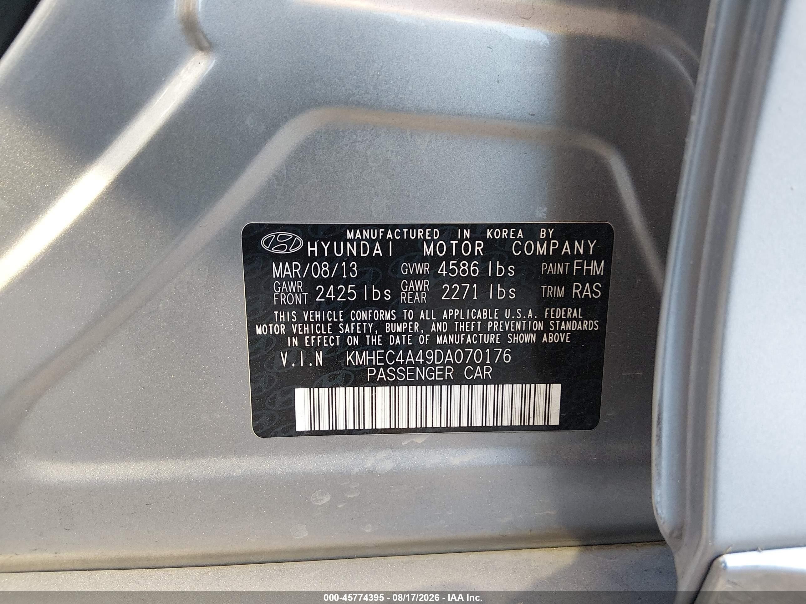 2013 Hyundai Sonata Hybrid Gray vin: KMHEC4A49DA070176