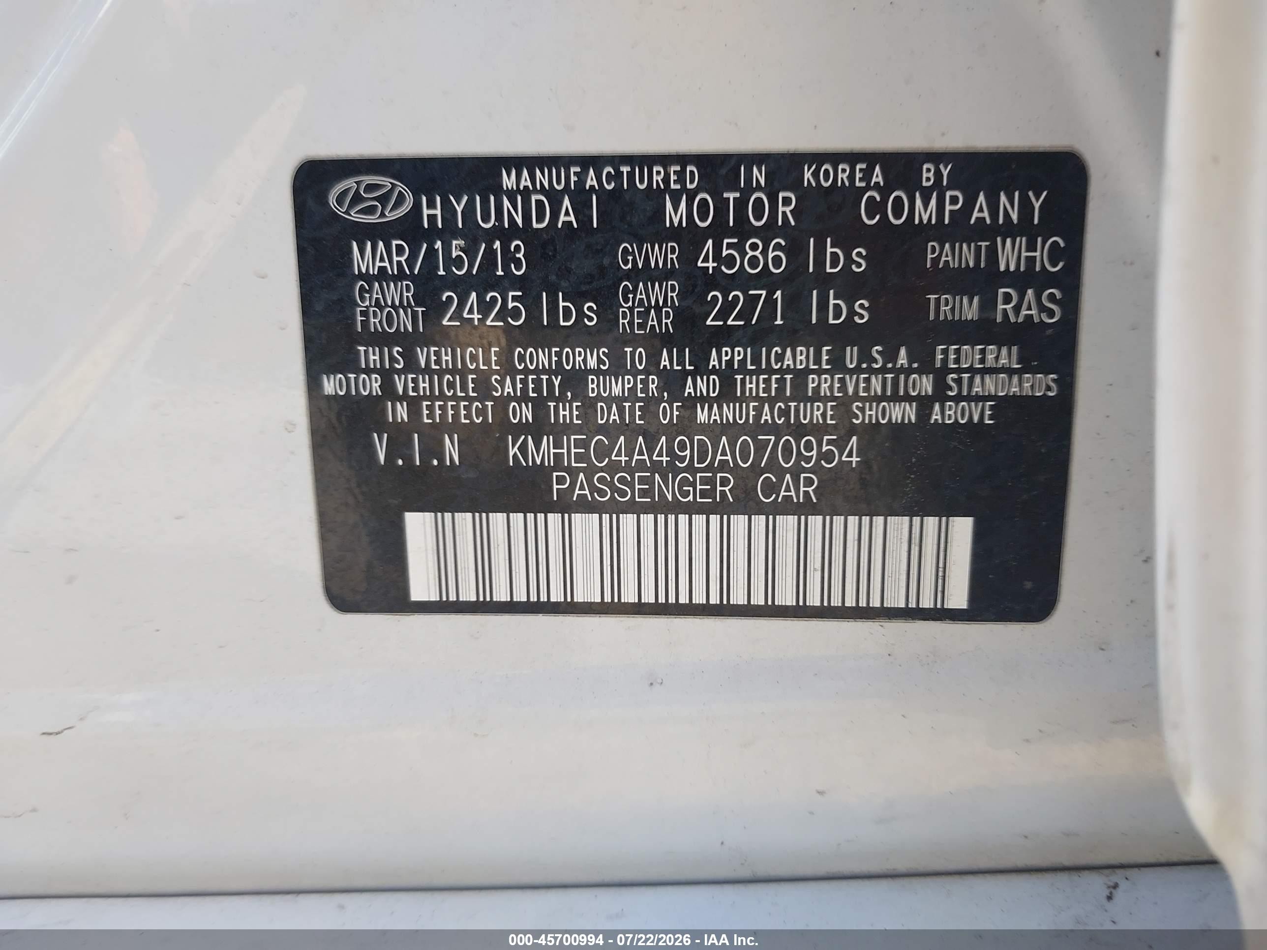 2013 Hyundai Sonata Hybrid Limited White vin: KMHEC4A49DA070954